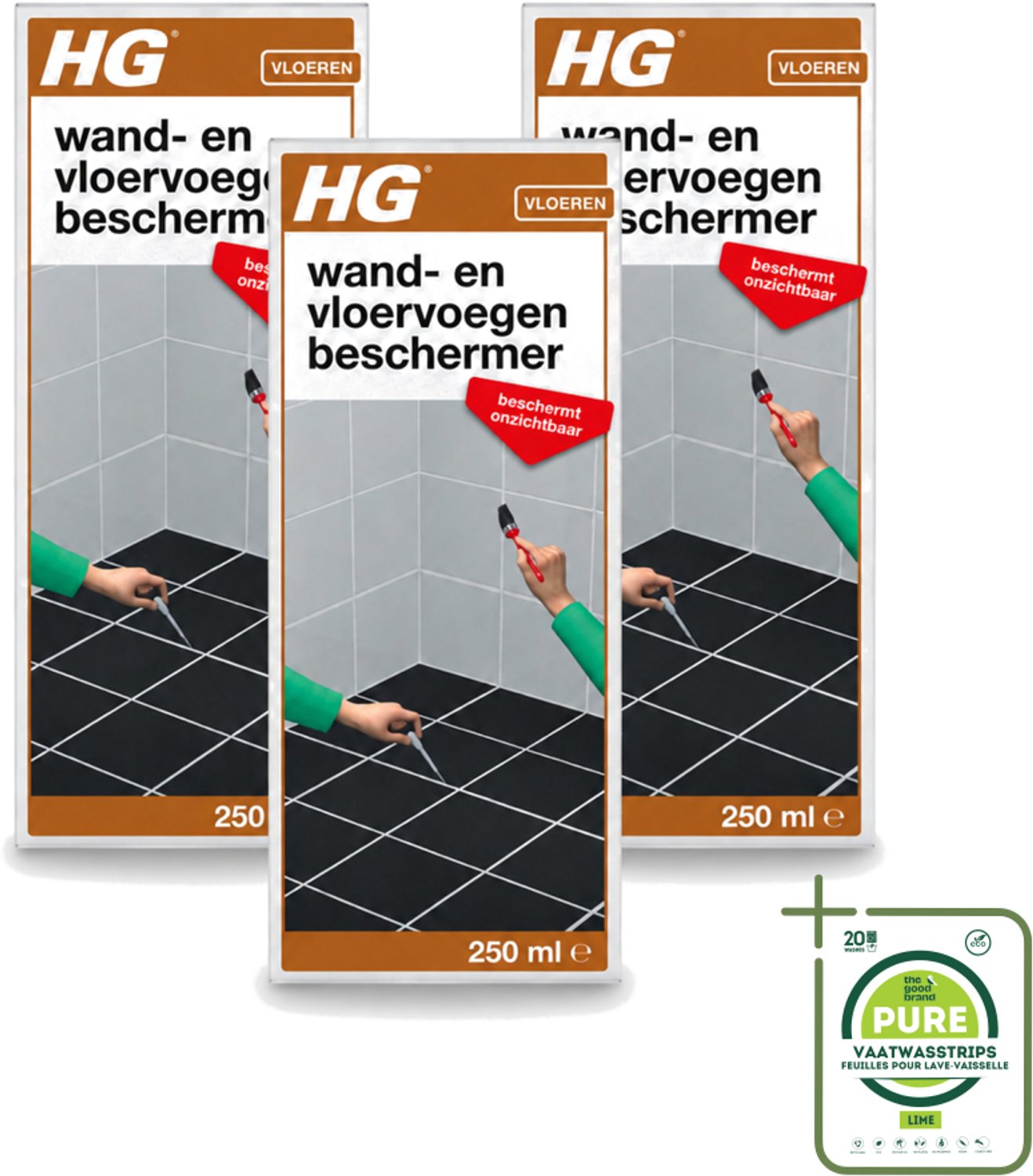 3 x HG - Vloeren - Wand & Vloervoegen Beschermer - Beschermt Onzichtbaar - 250 ml - Grootverpakking - Vaatwasstrips - Voegen Beschermer - Voegen Reiniger - Voegen Bescherming - Voegen Afstotend - Voegen Schoon