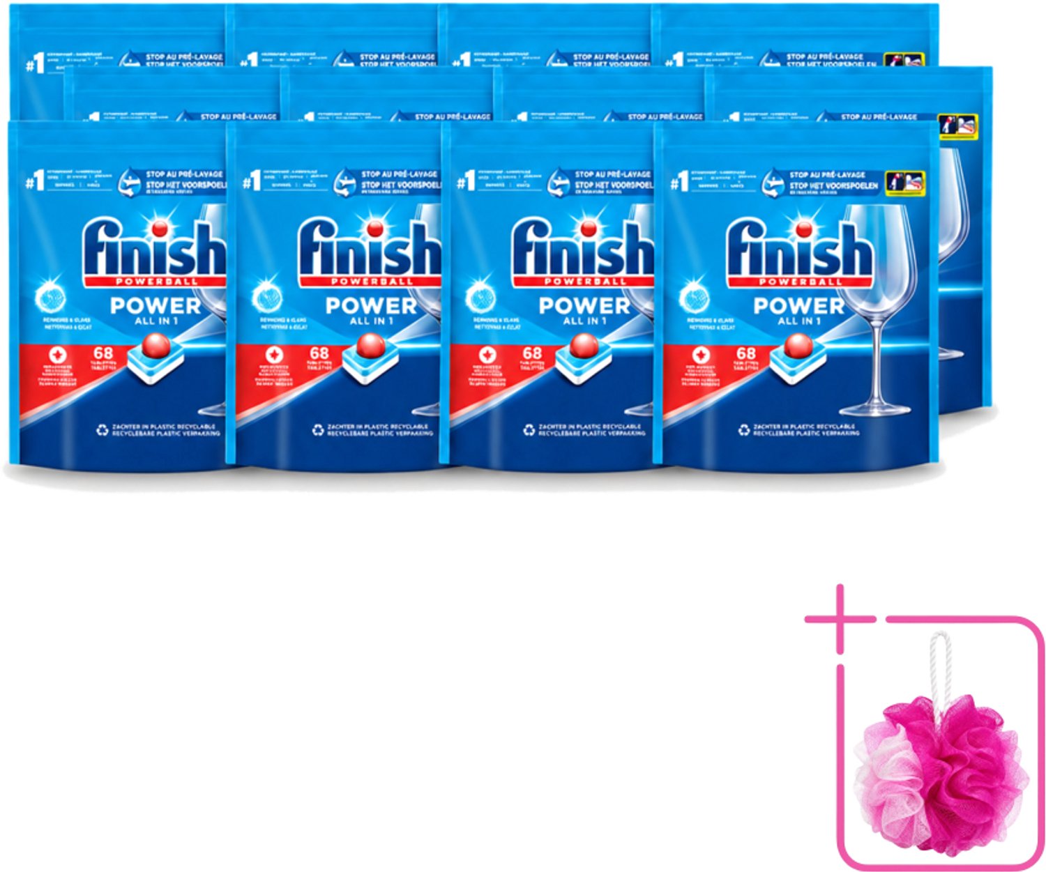12 x Finish Powerball - Power All in 1 - Vaatwastabletten - Reiniging & Glans - 68 Tabletten - Bulkverpakking - Vaatwastabletten - Douchemop - Vaat reinigen