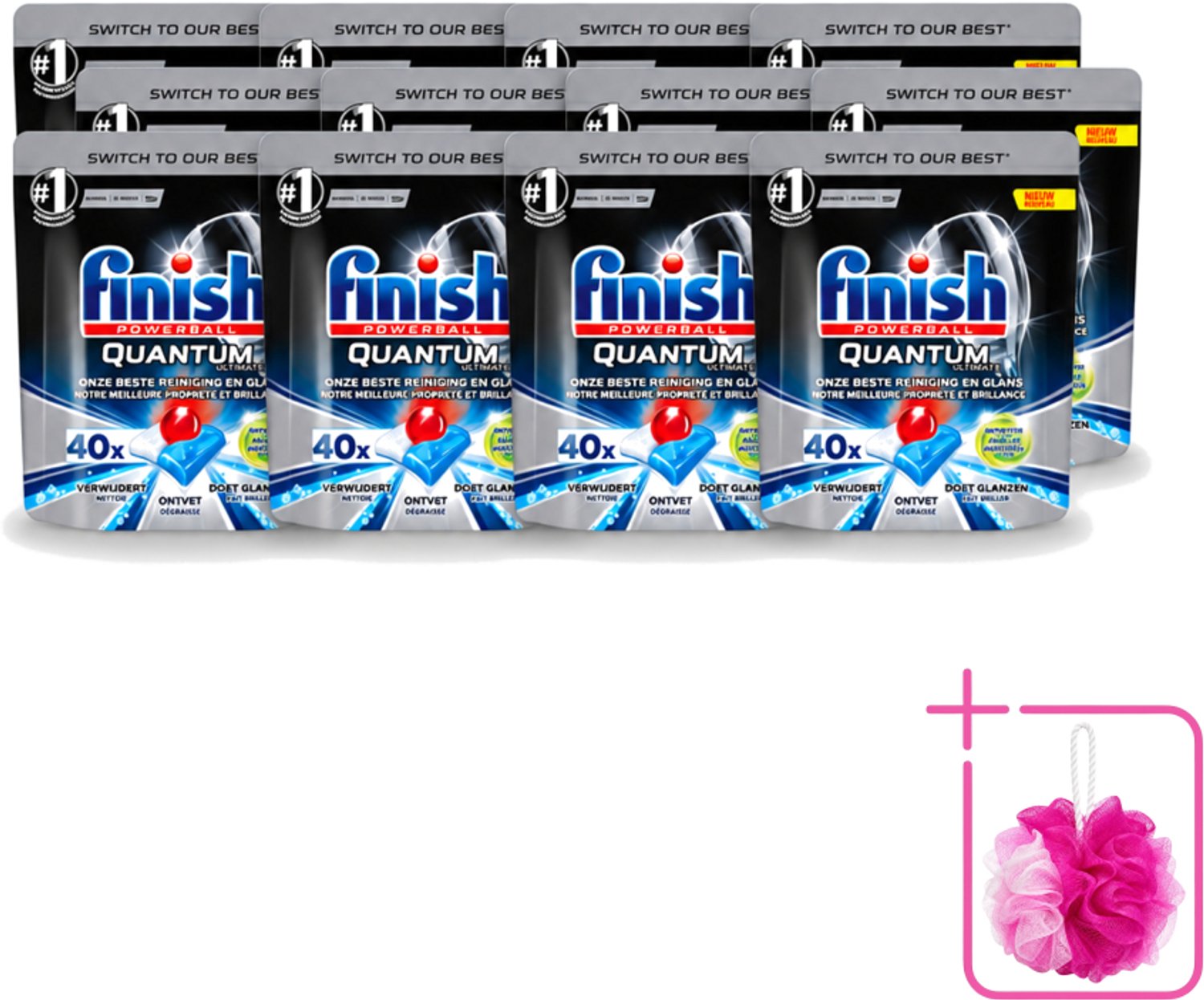 12 x Finish Powerball - Quantum Ultimate - Vaatwastabletten - Ontvetter - 40 Tabletten - Bulkverpakking - Vaatwasmiddel - Douchemop - Vaatwastablet