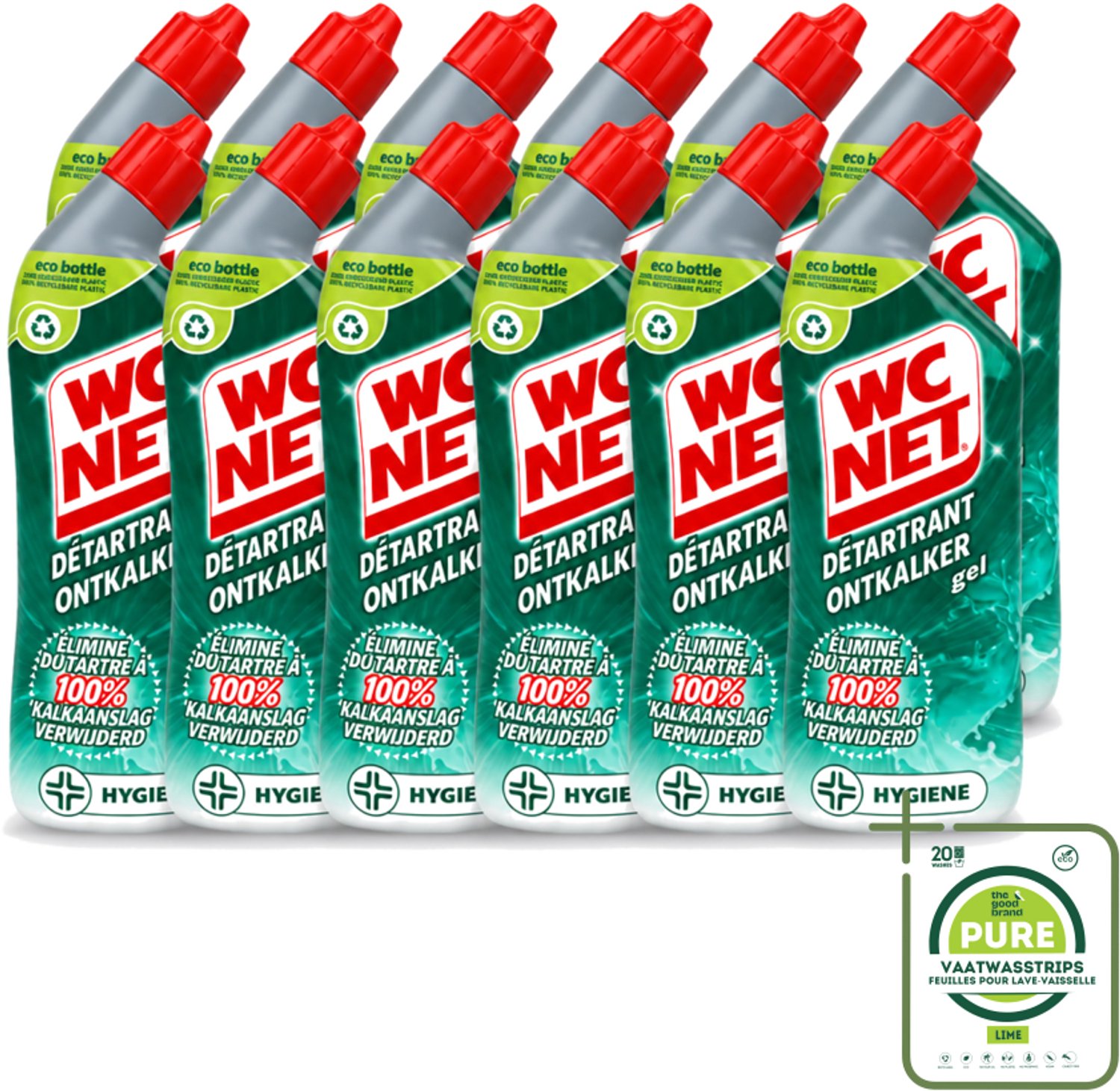 12 x WC Net - Toiletreiniger - Gel - Ontkalkt - Gerecycled Materiaal - 750 ml - Grootverpakking - Vaatwasstrips - WC Net Ontkalker - Toilet Reinigen - Kalk Verwijderen - Toilet Reinigingsgel - Toilet Ontkalken