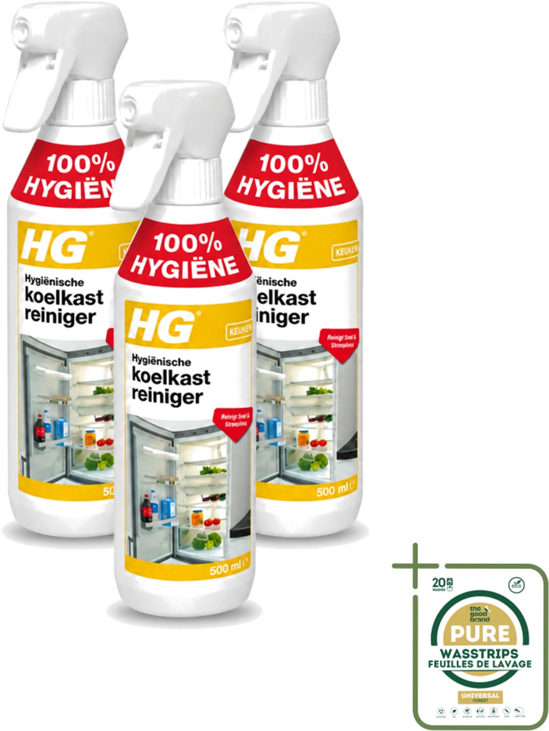 3 x HG - Hygiënische Koelkastreiniger - Reinigt Snel & Streeploos - 500 ml - Koelkast Reinigen - Koelkast Reinigingsmiddel - Hygiënische Koelkastreiniger - Koelkast Reinigen Zonder Afspoelen - Koelkast Reinigen Snel