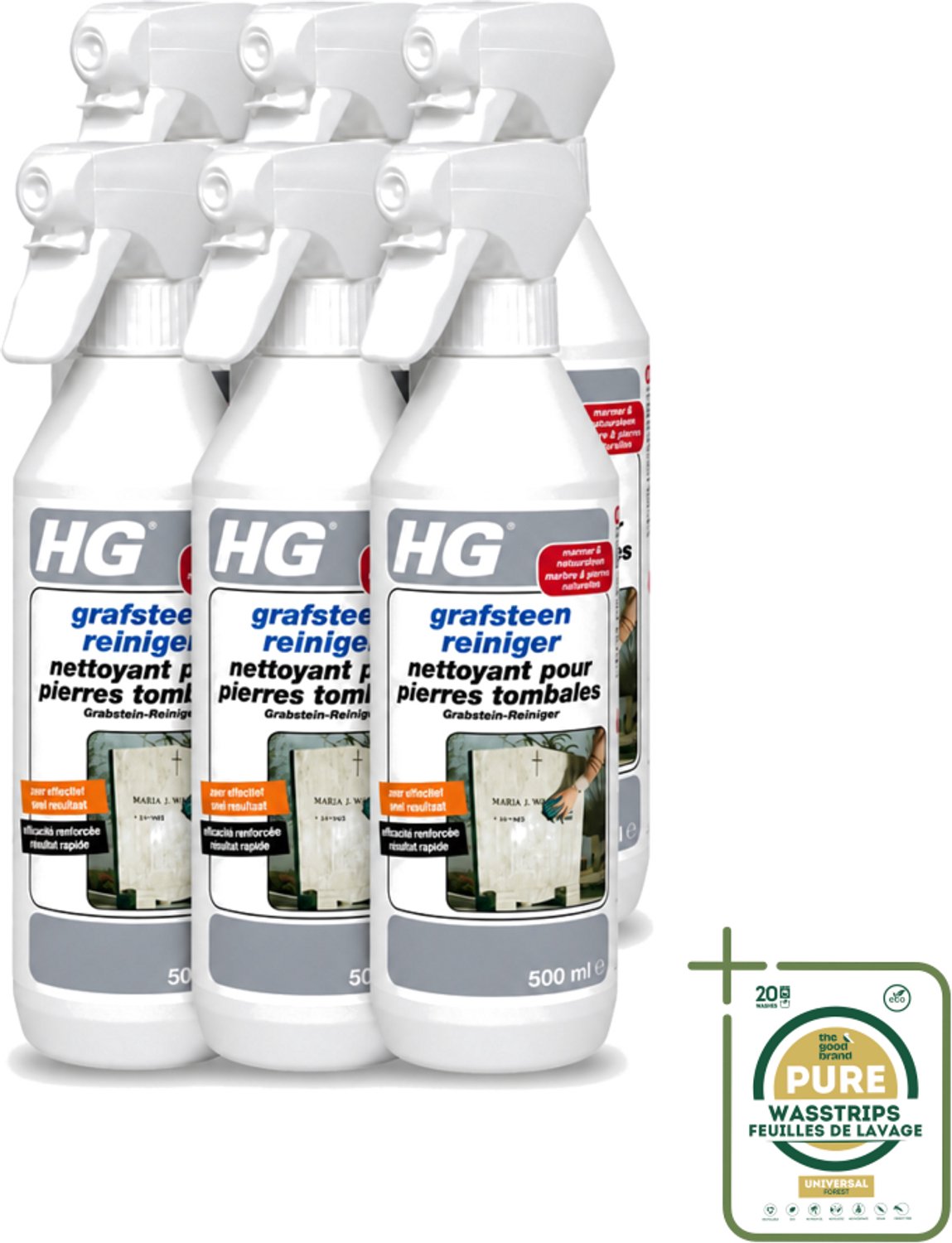 6 x HG - Grafsteenreiniger - Beschermt & Reinigt - 500 ml - Grafsteen Reinigen - Natuursteen Reinigen - Grafsteen Onderhoud - Grafsteen Reiniger - Grafsteen Behandelen