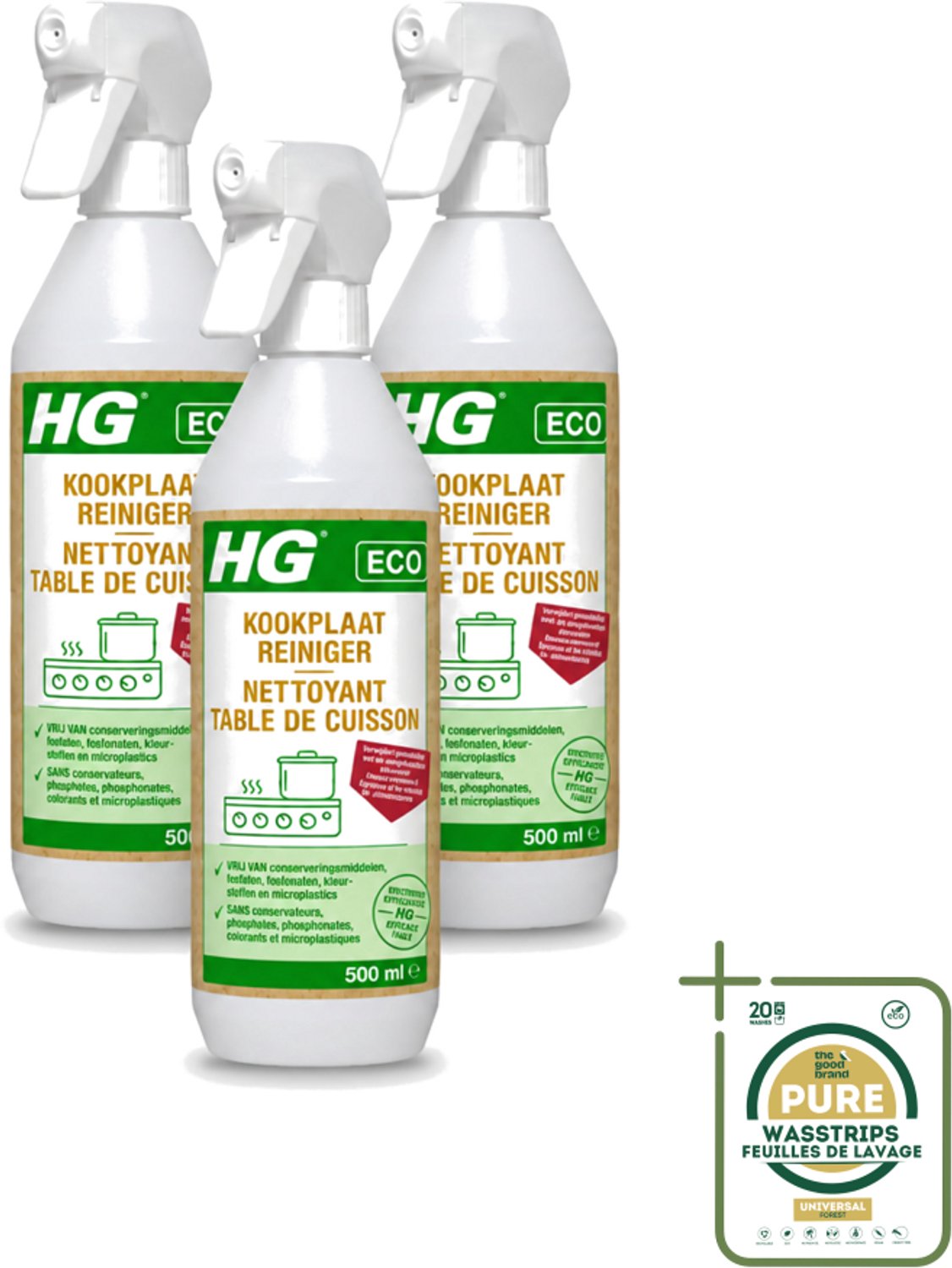 3 x HG ECO - Kookplaatreiniger - Verwijdert Gemakkelijk & Snel - Duurzaam & Ecologisch - 500 ml - Kookplaat Reinigen - Eco Kookplaatreiniger - Vet Verwijderen - Kalkaanslag Verwijderen - Kookvocht Verwijderen