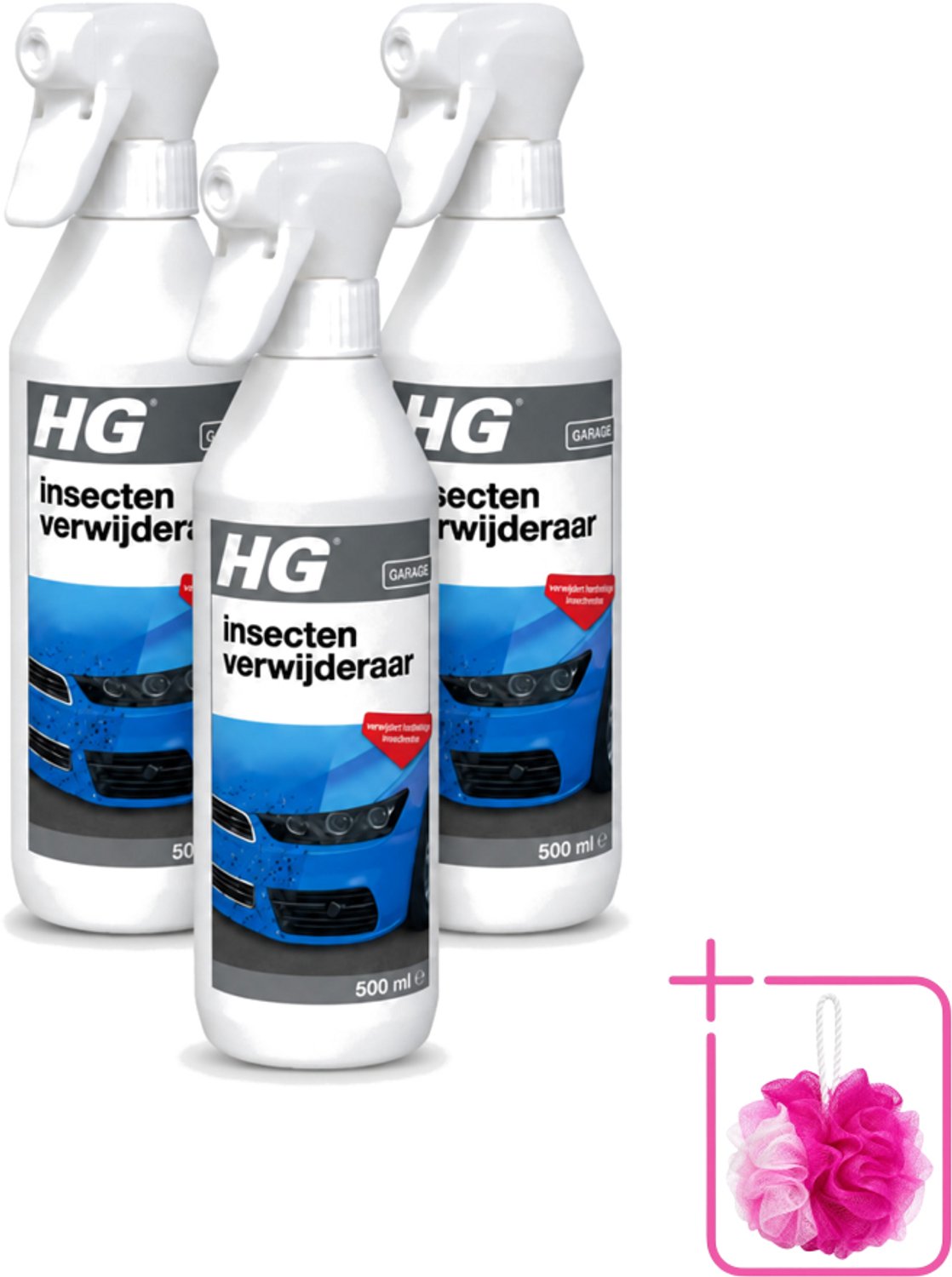 3 x HG - Insectenverwijderaar - Verwijdert Hardnekkige Insectresten - 500 ml - Bulkverpakking - Insectenverwijderaar auto - Douchemop - Insectenverwijderaar motoren