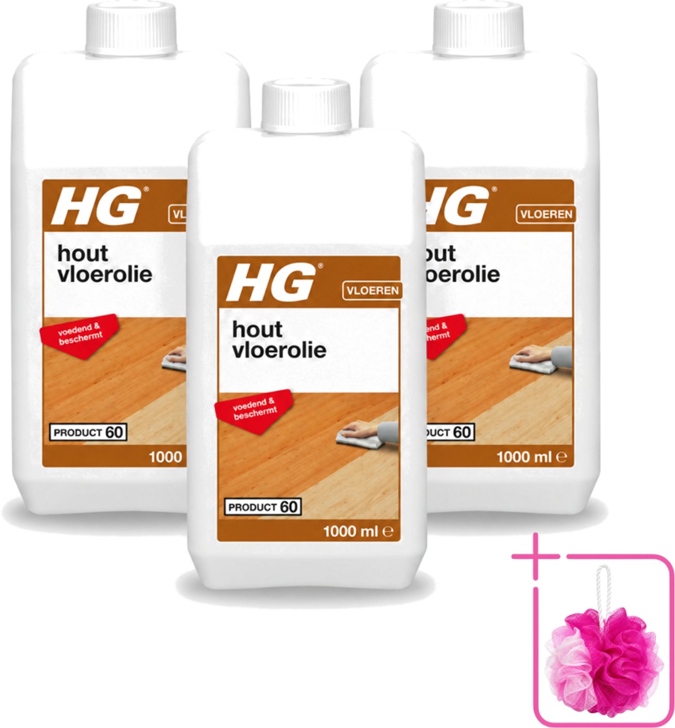 3 x HG - Vloerreinigingsmiddel - Hout Vloerolie - Voedend & Beschermt - 1L - Bulkverpakking - Houten vloerolie - Douchemop - Voedende vloerolie