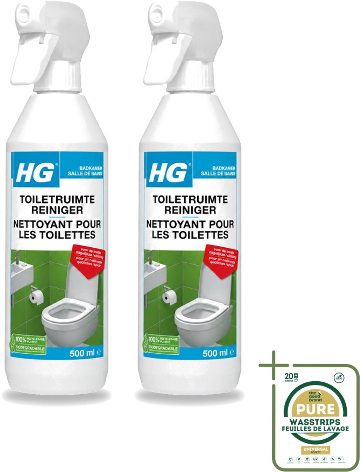 2 x HG - Badkamer - Toiletruimte Reiniger - Snelle Dagelijkse Reiniging - 500 ml - Wasstrips - Toiletruimte Reinigen - Toiletruimte Reiniger - Toilet Reinigen - Toilet Reiniger - Hygiëne