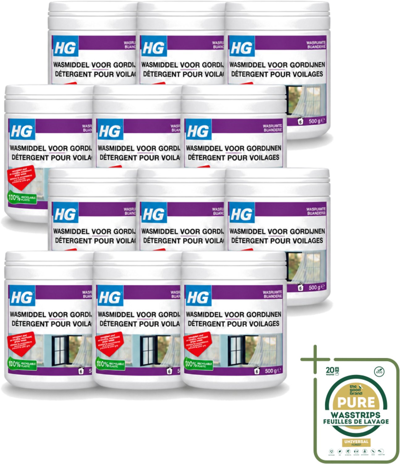 12 x HG - Wasruimte - Wasmiddel Voor Gordijnen - 500 g - Wasstrips - Wasmiddel Vitrage - Reinigen Vitrage - Vitrage Reinigen - Witte Vitrage - Vitrage Wasmiddel