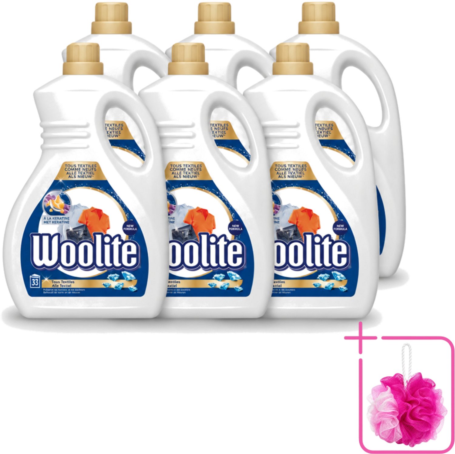 6 x Woolite Textile - Vloeibaar Wasmiddel - Met Keratine - Textiel Was - 33 Wasbeurten - 2L - Bulkverpakking - Wasmiddel textiel - Douchemop - Keratine wasmiddel