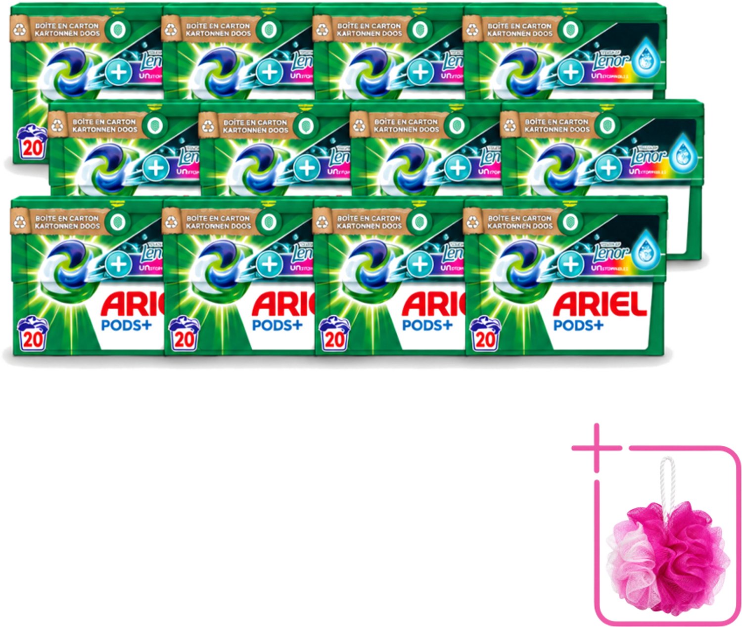12 x Ariel Original - Touch of Lenor Unstoppables - Wasmiddelcapsules - Pods+ - Gekleurde Was - 20 Wasbeurten - Bulkverpakking - Wasmiddel capsules - Douchemop - Gekleurde was