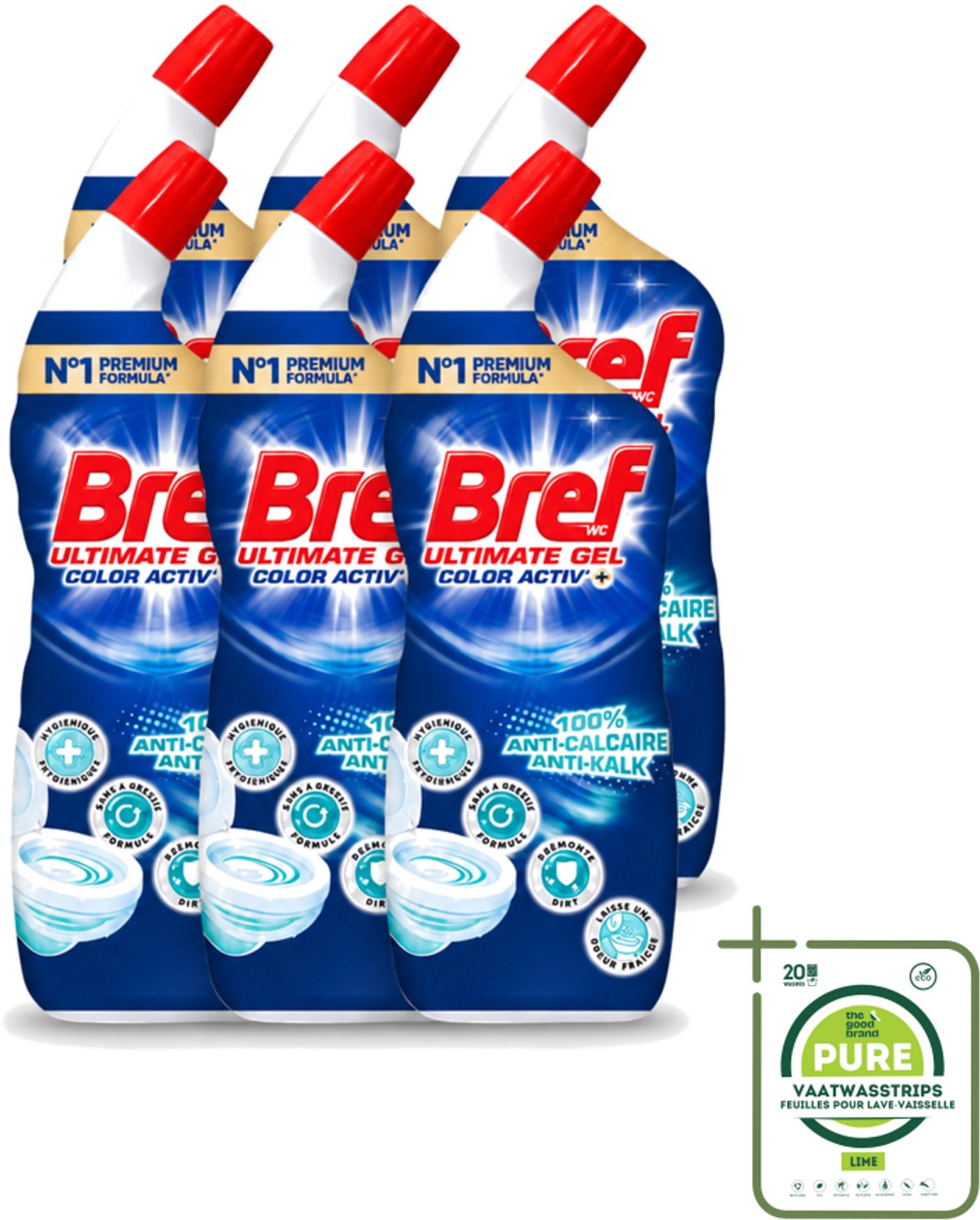 6 x Bref WC - Color Activ+ - Toiletreiniger - Gel - Anti-Kalk - Oceaan - 700 ml - Grootverpakking - Vaatwasstrips - Toilet Reinigen - Anti-kalk - Oceaanfrisse Geur - Toilet Reinigingsgel - Toilet Schoonmaken