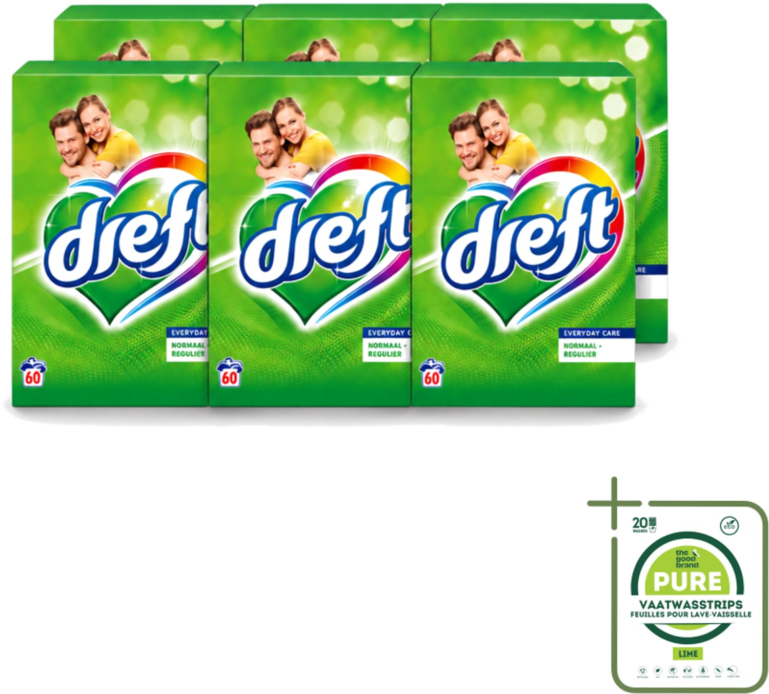 6 x Dreft - Everyday Care - Waspoeder - Gekleurde Was - Original - 60 Wasbeurten - Grootverpakking - Vaatwasstrips - Waspoeder - Gekleurde Was - Kleurbeschermend - Waspoeder Voor Kleding - Waspoeder Origineel