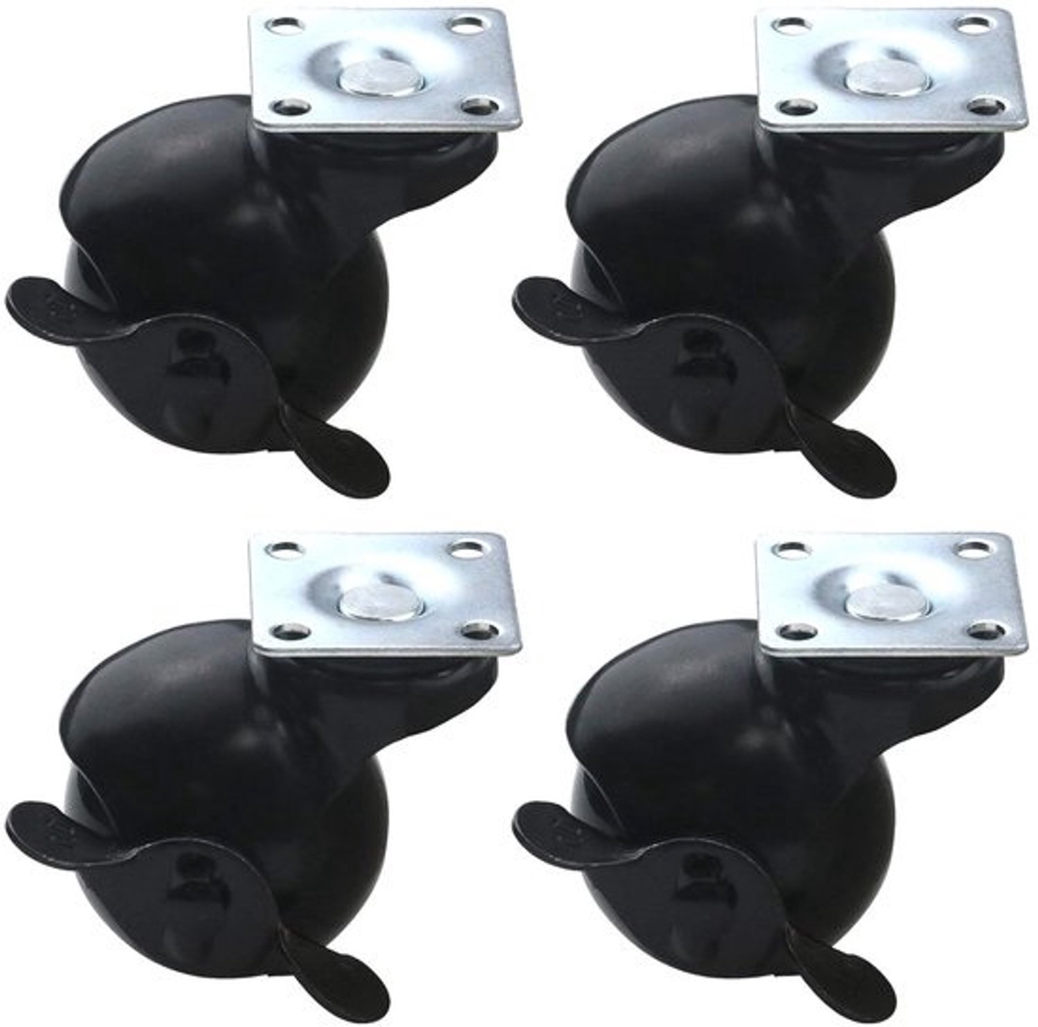 Zwenkwielen met Rem - Ball Caster Wielen - Meubelverplaatsing - 360 Graden Draaibaar - 50mm Wieldiameter - Zwart