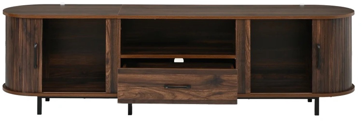 VILIMA - TV meubel - TV kast - 180x40x50 cm, - Met schuifdeuren, laden en open vakken - Retro - Gegroefde afwerking - Walnootbruin