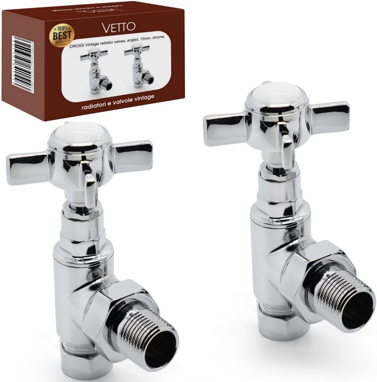 Radiatorventiel - Chroom/Wit Porselein - 101 x 48 mm - Retro Handmatig Ventiel met Keramische Kop - Voor Radiatoren