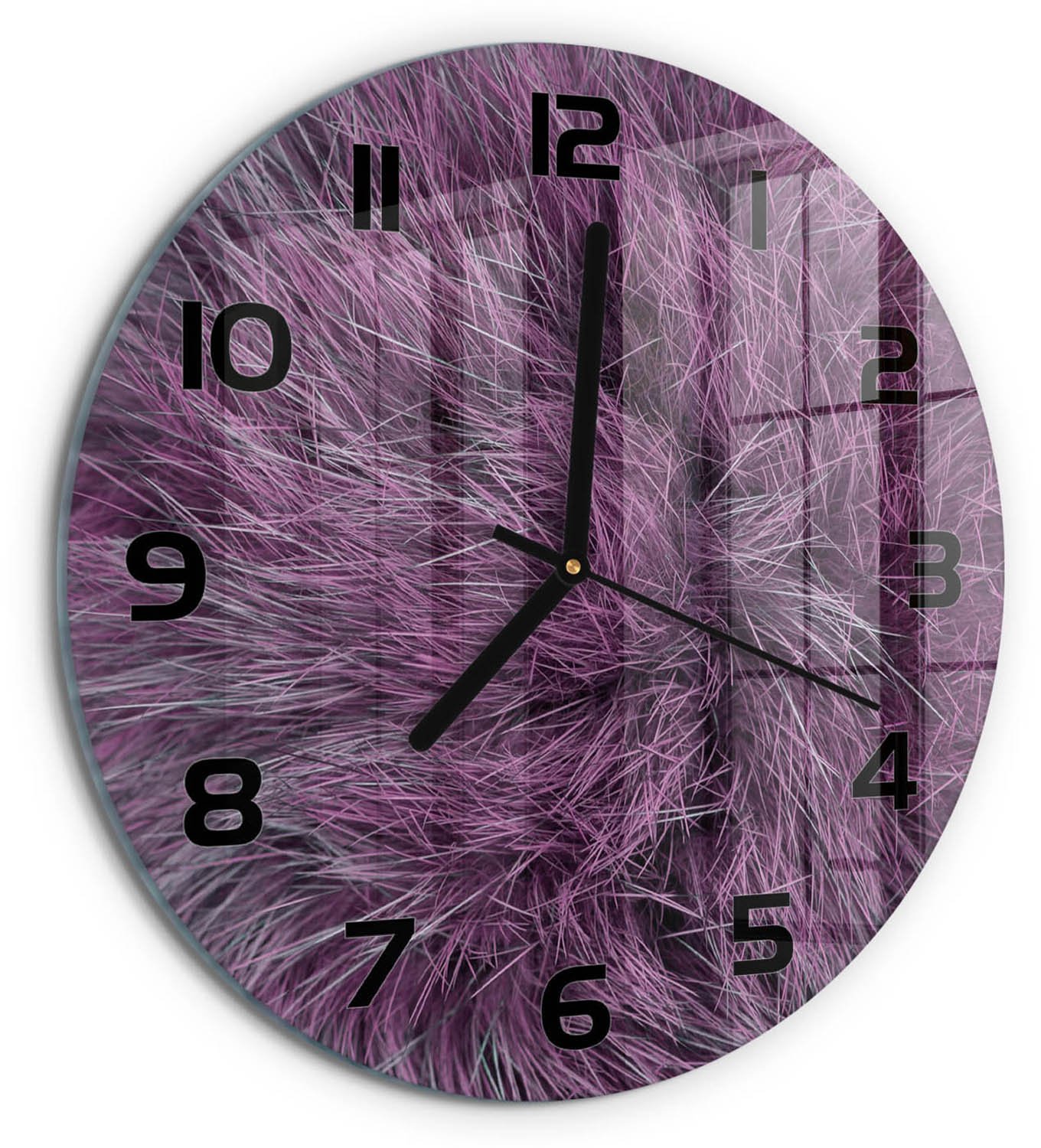TULUP Wandklok - Roze bont Glazen Klok Met Print - fi30 cm - Roze Wandklok Glas Met Motief - Zwarte handen - Ronde Klok - Wandklok Glas Decoratie - Gekleurde Glazen Klok