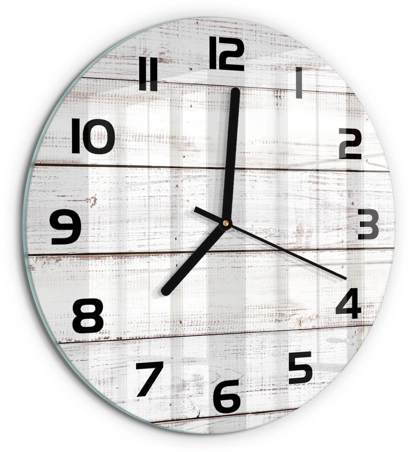 TULUP Wandklok - Houten muur Gekleurde Glazen Klok - fi30 cm - Beige Glazen Klok Met Print - Zwarte handen - Ronde Klok - Moderne Wandklok Glas - Wandklok Glas Decoratie