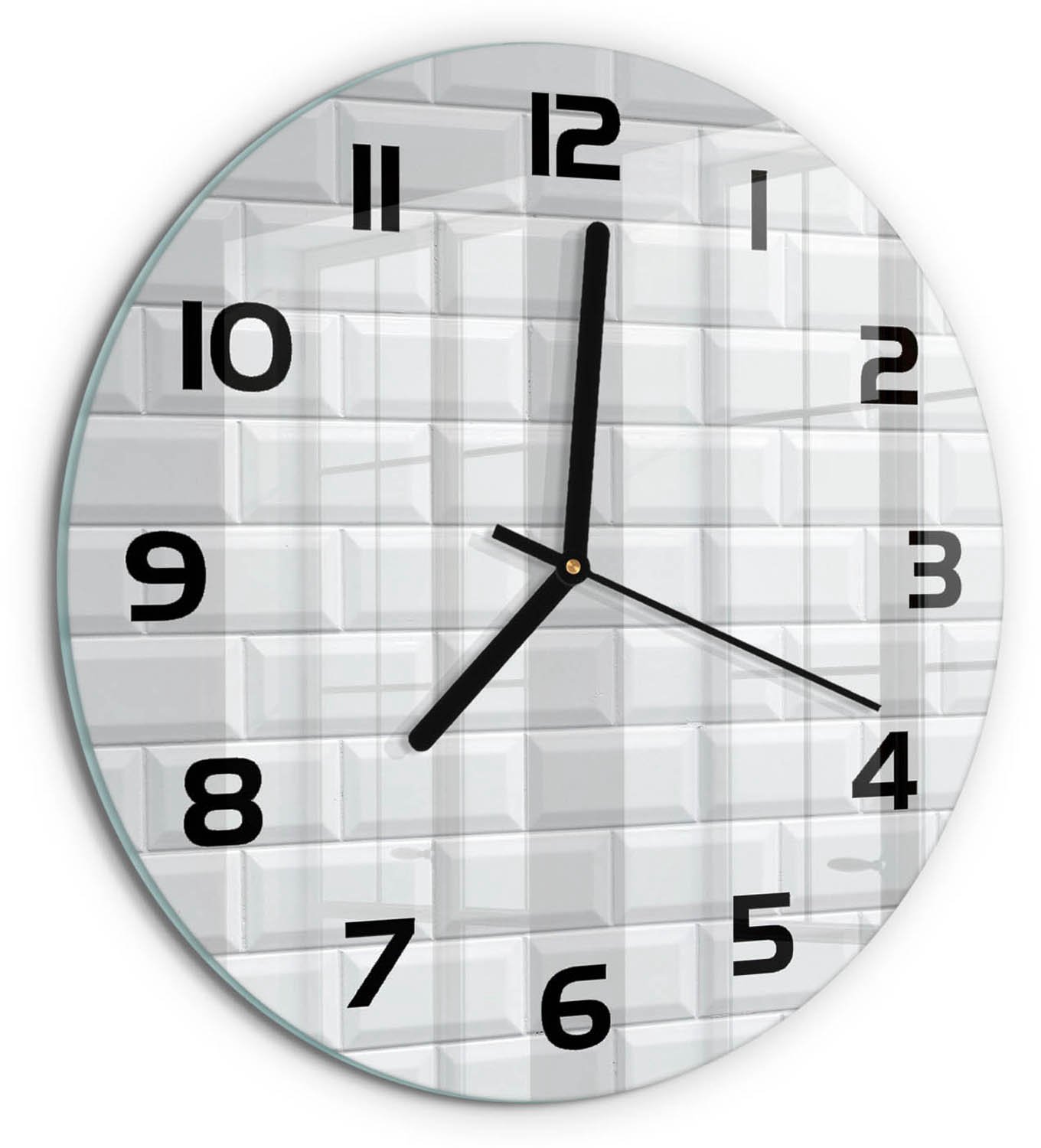 TULUP Wandklok - Keramische muur Klok Glas Met Opdruk - fi30 cm - Wit Moderne Wandklok Glas - Zwarte handen - Ronde Klok - Decoratieve Glazen Klok - Glazen Wandklok Design