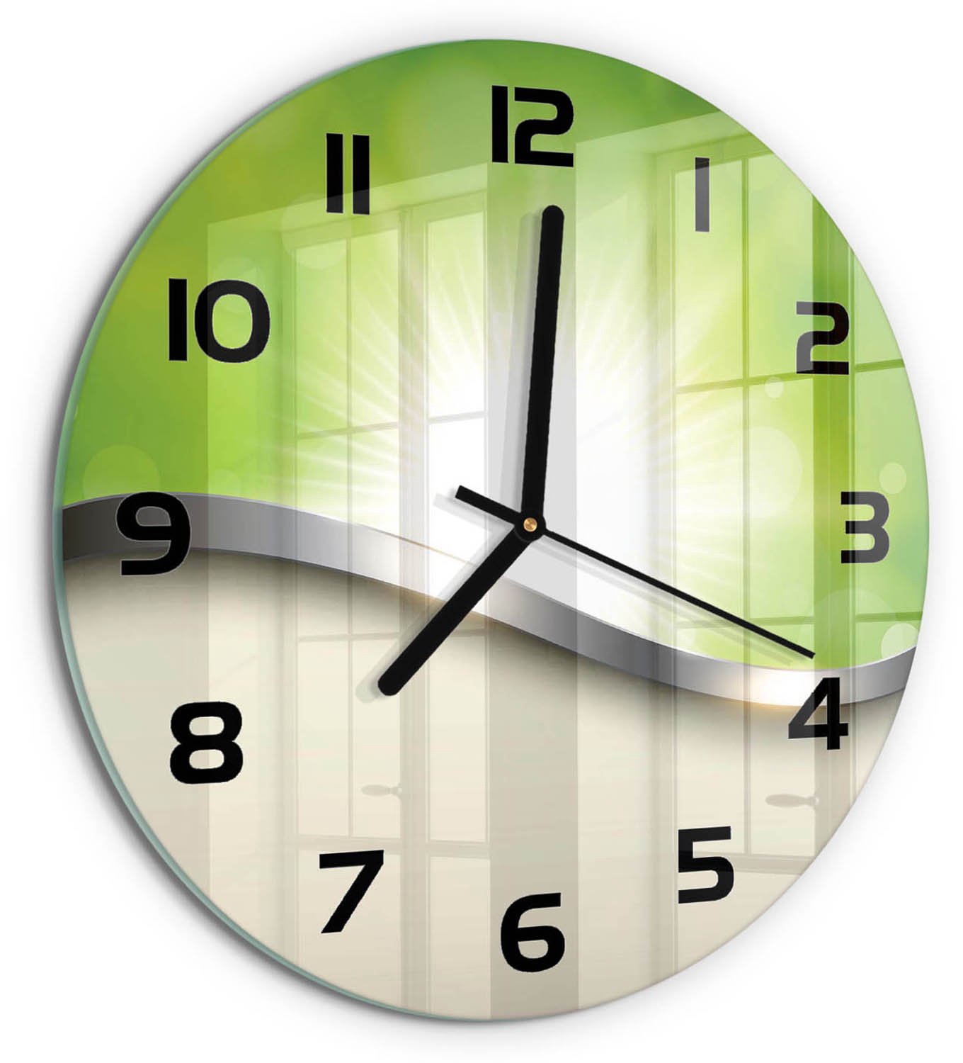 TULUP Wandklok - Groene abstractie Glazen Wandklok Design - fi30 cm - Groente Klok Glas Met Opdruk - Zwarte handen - Ronde Klok - Wandklok Glas Met Motief - Decoratieve Glazen Klok
