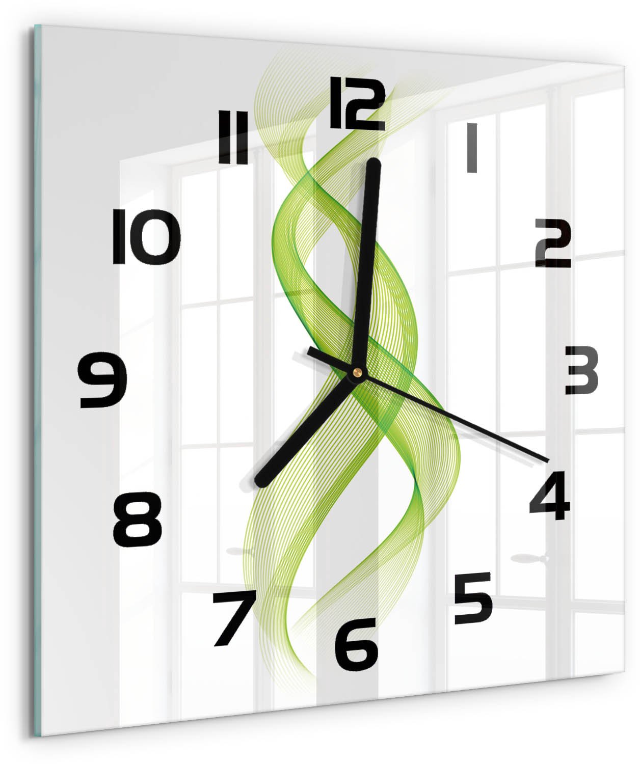 TULUP Wandklok - Kleurrijke golven Glazen Klok Met Print - 30x30 cm - Groente Wandklok Glas Met Motief - Zwarte handen - Vierkante Klok - Wandklok Glas Decoratie - Gekleurde Glazen Klok