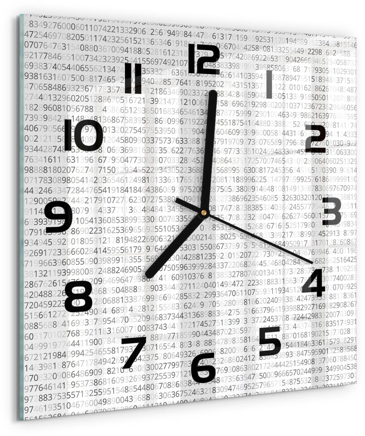Tulup Wandklok - Binaire code Gekleurde Glazen Klok - 30x30 cm - Grijs Glazen Klok Met Print - Zwarte handen - Vierkante Klok - Moderne Wandklok Glas - Wandklok Glas Decoratie