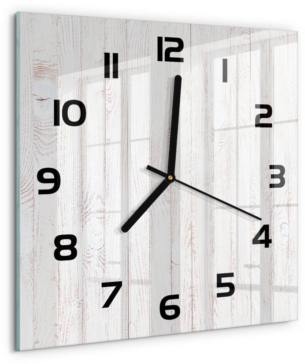 TULUP Wandklok - Houten achtergrond Glazen Wandklok Design - 30x30 cm - Wit Klok Glas Met Opdruk - Zwarte handen - Vierkante Klok - Wandklok Glas Met Motief - Decoratieve Glazen Klok