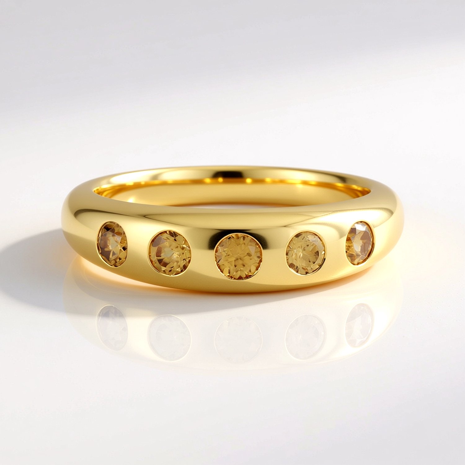 Cavill - Elegante Damesring 925 Sterling Zilver - 5 Cognac Bruine Zirkonia's 0,85 Ct - Ronde Briljantslijpsel - Bezel Zetting