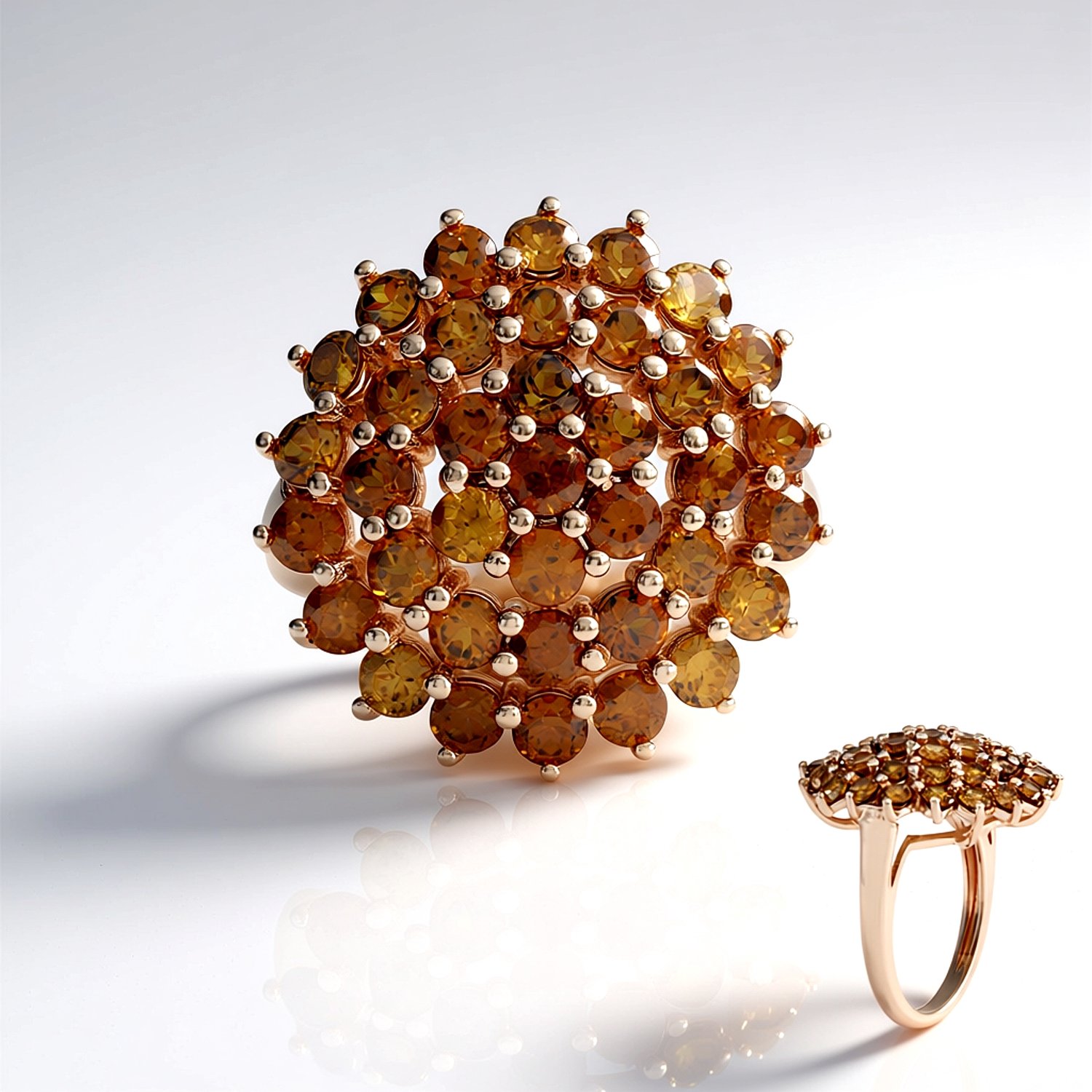 Cavill - Elegante Damesring 925 Sterling Zilver - Roségoud Verguld - Cluster Ring met 6,318 Ct Bruine Briljant Zirkonia uit Cambodja