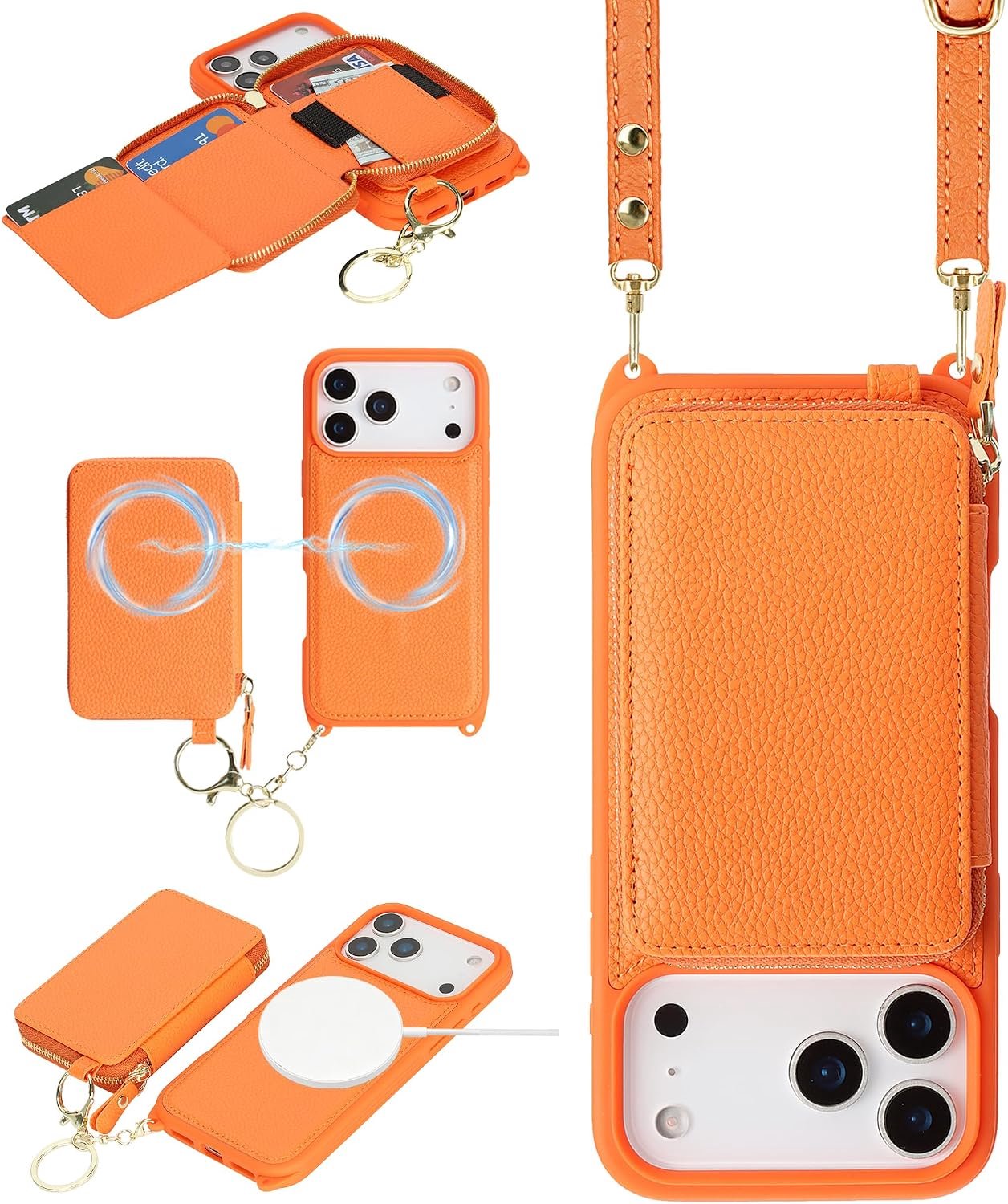 Handyhoes voor iPhone 17 Pro/18 Pro met armband, oranje