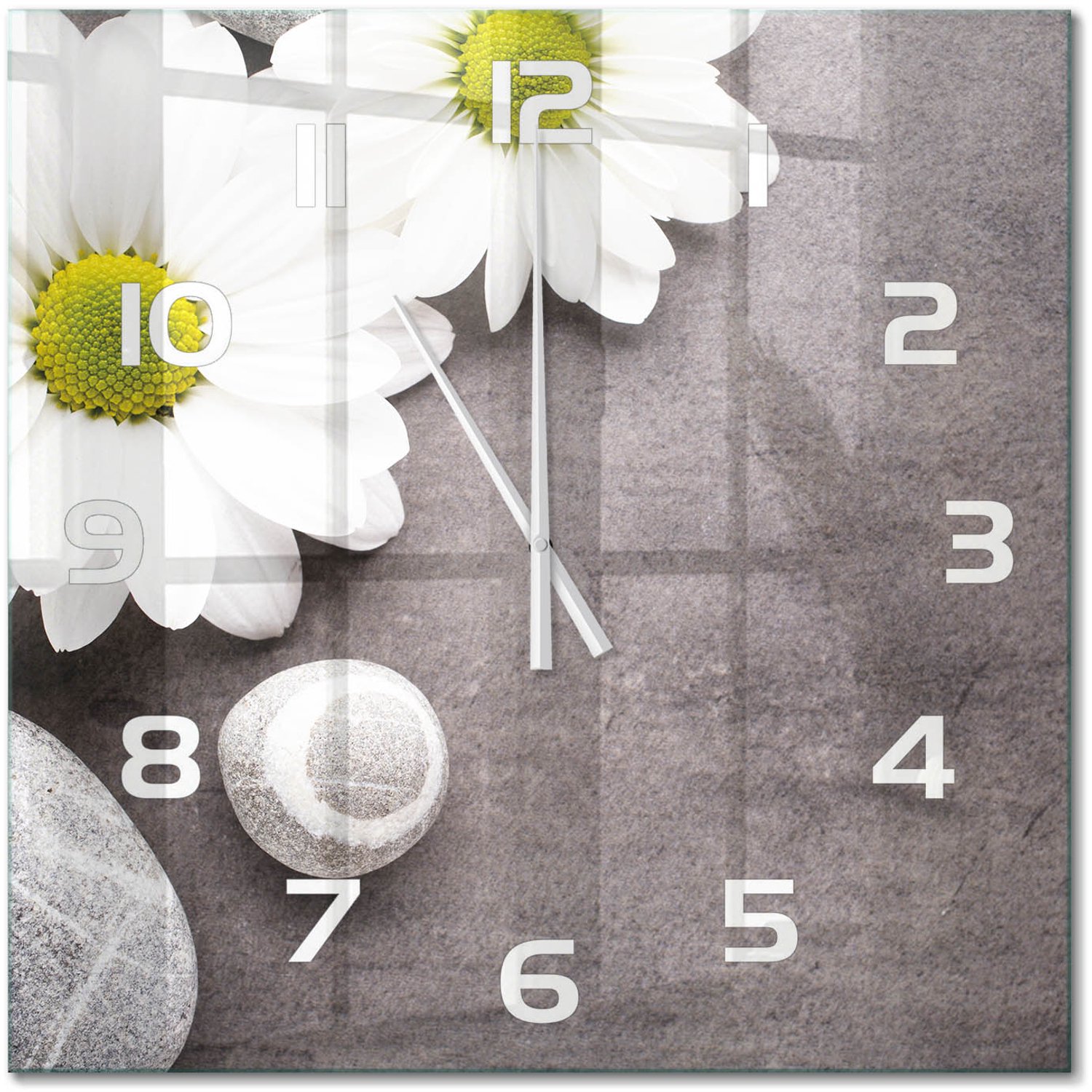 TULUP Wandklok - Gerbera bloem Gekleurde Glazen Klok - 60x60 cm - Wit Glazen Klok Met Print - Witte handen - Vierkante Klok - Moderne Wandklok Glas - Wandklok Glas Decoratie