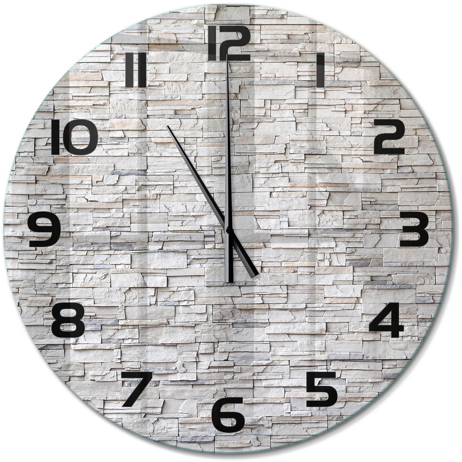 TULUP Wandklok - Stenen muur Wandklok Glas Met Motief - fi60 cm - Beige Decoratieve Glazen Klok - Zwarte handen - Ronde Klok - Gekleurde Glazen Klok - Glazen Klok Met Print