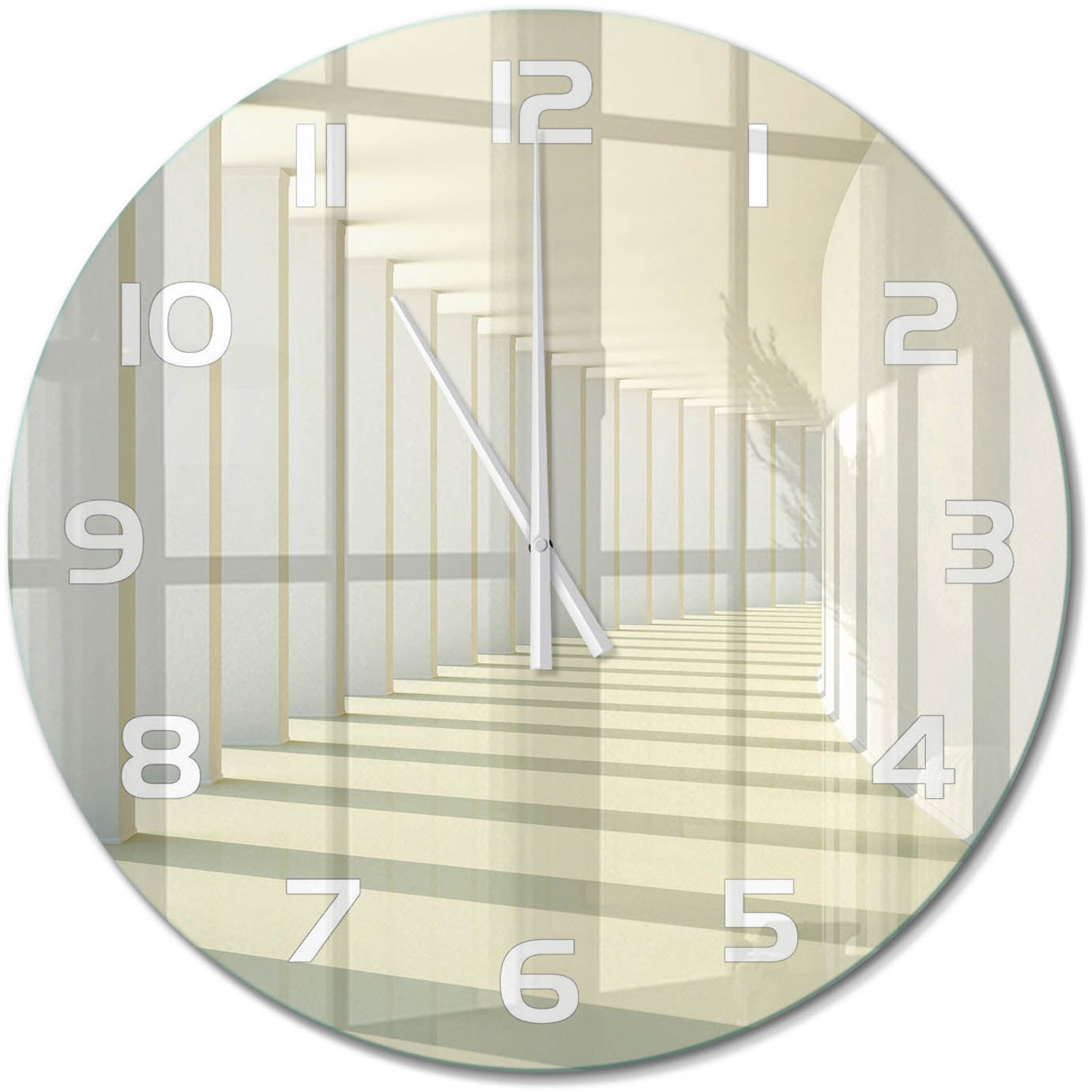 TULUP Wandklok - Hal Wandklok Glas Met Motief - fi60 cm - Wit Decoratieve Glazen Klok - Witte handen - Ronde Klok - Gekleurde Glazen Klok - Glazen Klok Met Print