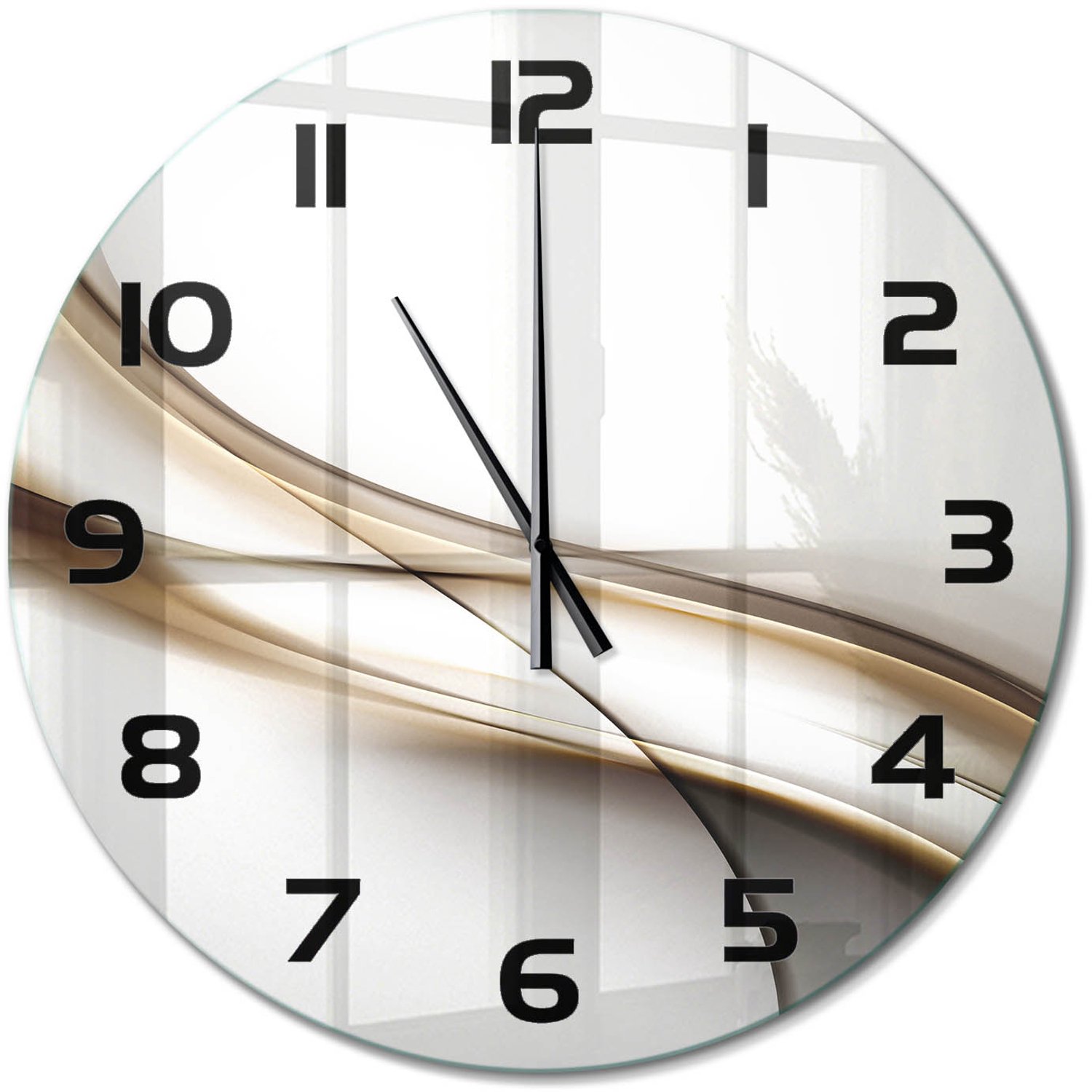 TULUP Wandklok - Bruine golf Wandklok Glas Decoratie - fi60 cm - Beige Gekleurde Glazen Klok - Zwarte handen - Ronde Klok - Klok Glas Met Opdruk - Moderne Wandklok Glas