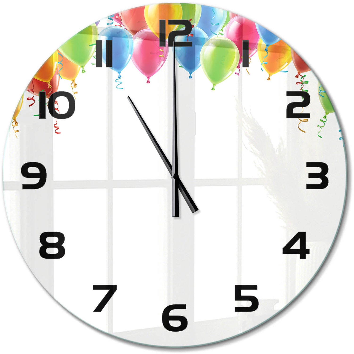 TULUP Wandklok - Kleurrijke ballonnen Decoratieve Glazen Klok - fi60 cm - Veelkleurig Glazen Wandklok Design - Zwarte handen - Ronde Klok - Glazen Klok Met Print - Wandklok Glas Met Motief