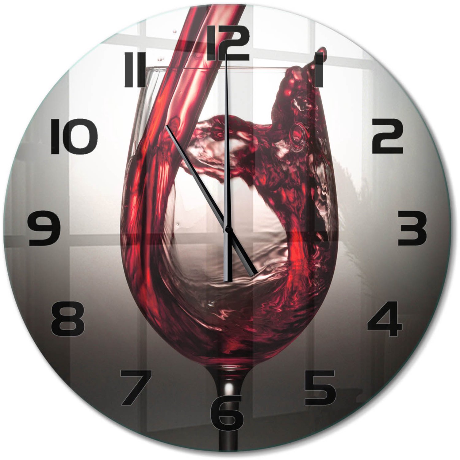 TULUP Wandklok - Rode wijn Wandklok Glas Decoratie - fi60 cm - Rood Gekleurde Glazen Klok - Zwarte handen - Ronde Klok - Klok Glas Met Opdruk - Moderne Wandklok Glas