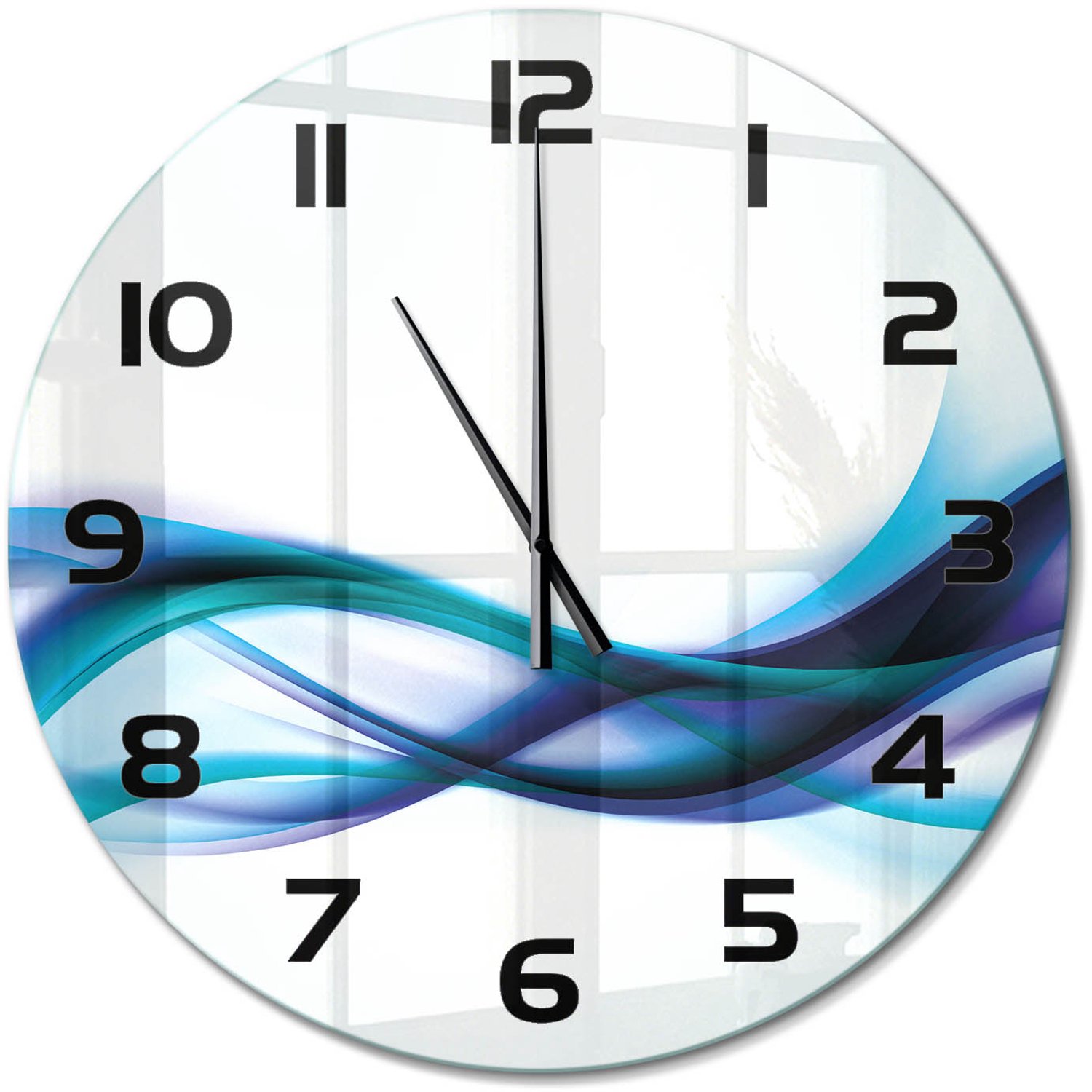 TULUP Wandklok - Golfabstractie Glazen Klok Met Print - fi60 cm - Blauw Wandklok Glas Met Motief - Zwarte handen - Ronde Klok - Wandklok Glas Decoratie - Gekleurde Glazen Klok
