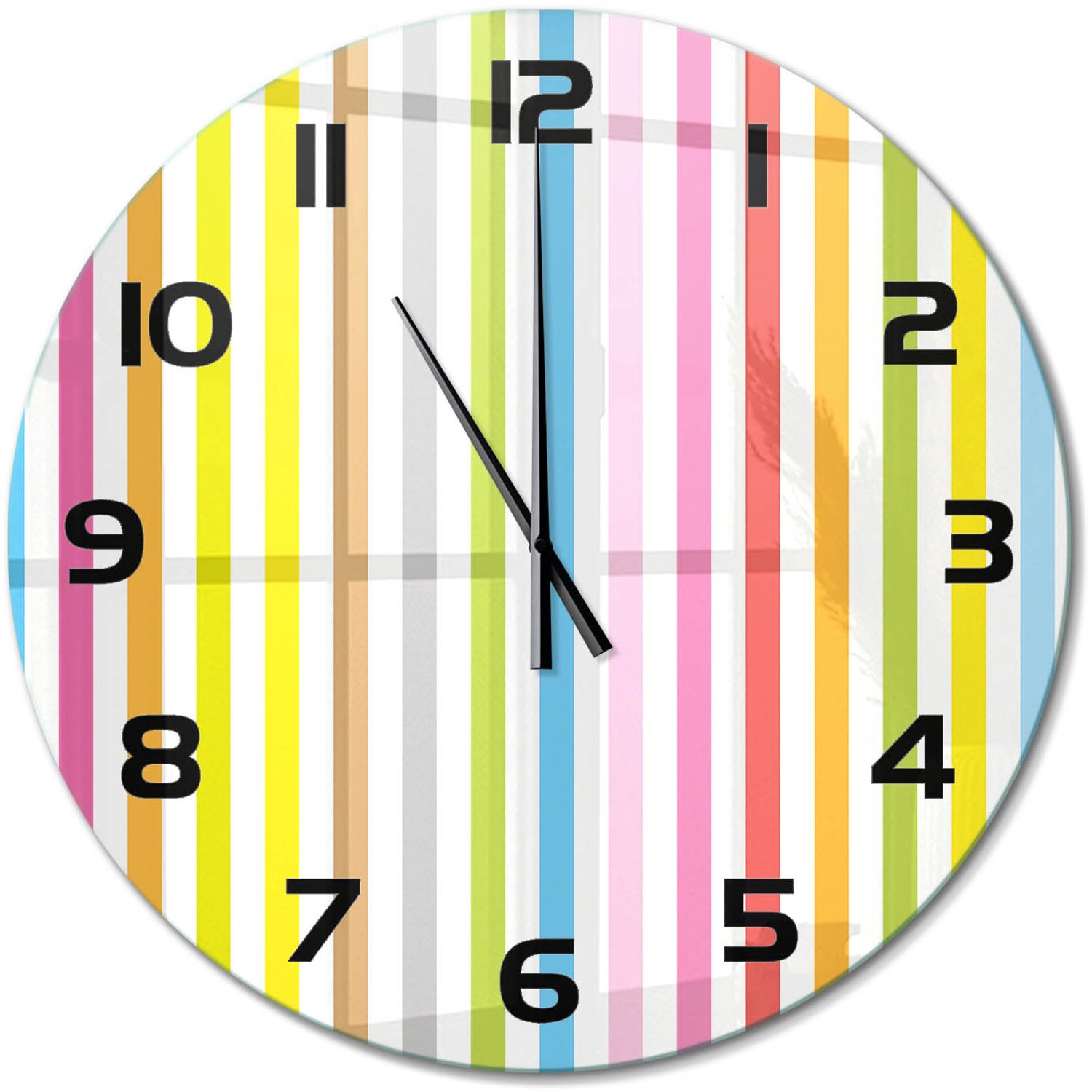 TULUP Wandklok - Kleurrijke strepen Decoratieve Glazen Klok - fi60 cm - Veelkleurig Glazen Wandklok Design - Zwarte handen - Ronde Klok - Glazen Klok Met Print - Wandklok Glas Met Motief