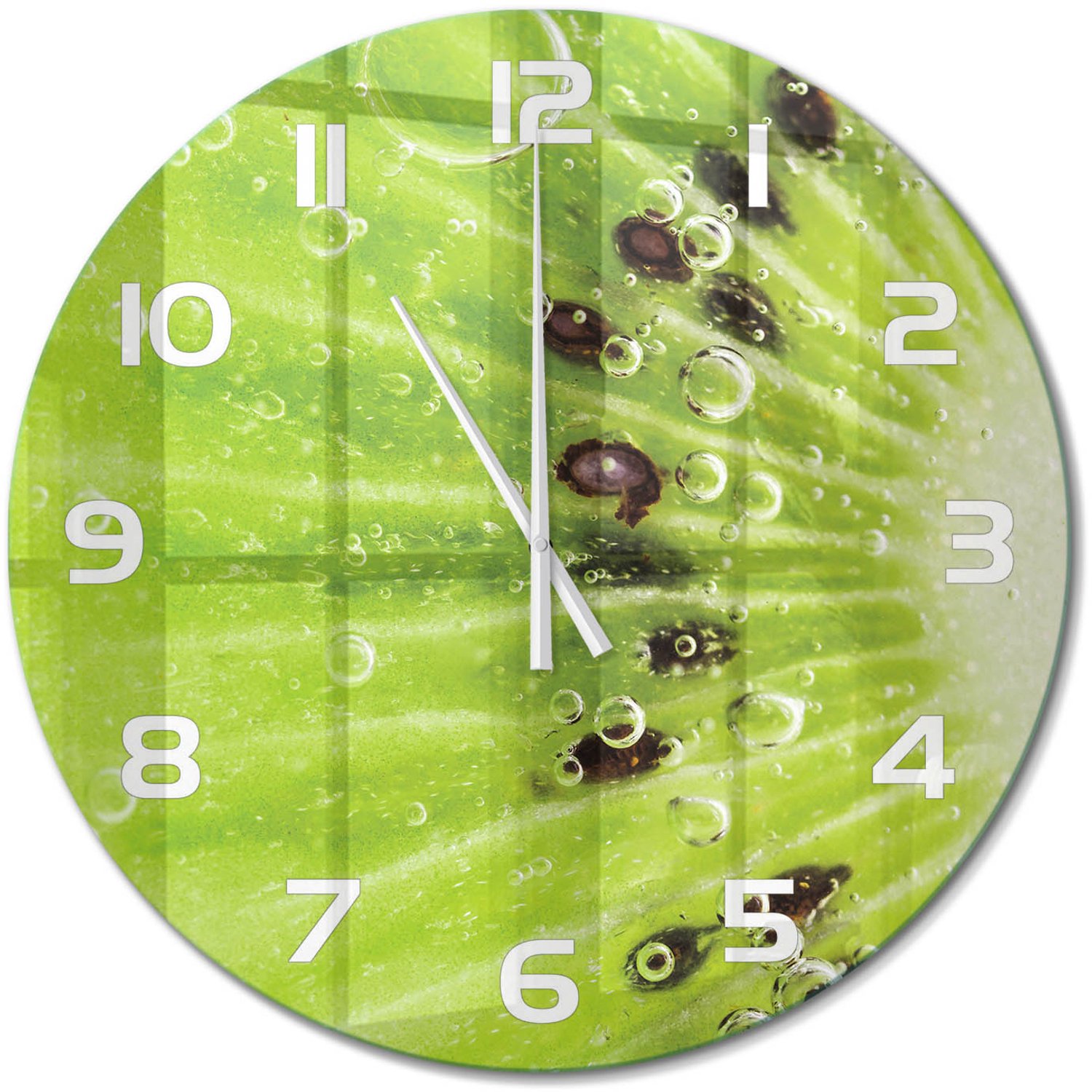 TULUP Wandklok - Kiwi Wandklok Glas Met Motief - fi60 cm - Groente Decoratieve Glazen Klok - Witte handen - Ronde Klok - Gekleurde Glazen Klok - Glazen Klok Met Print