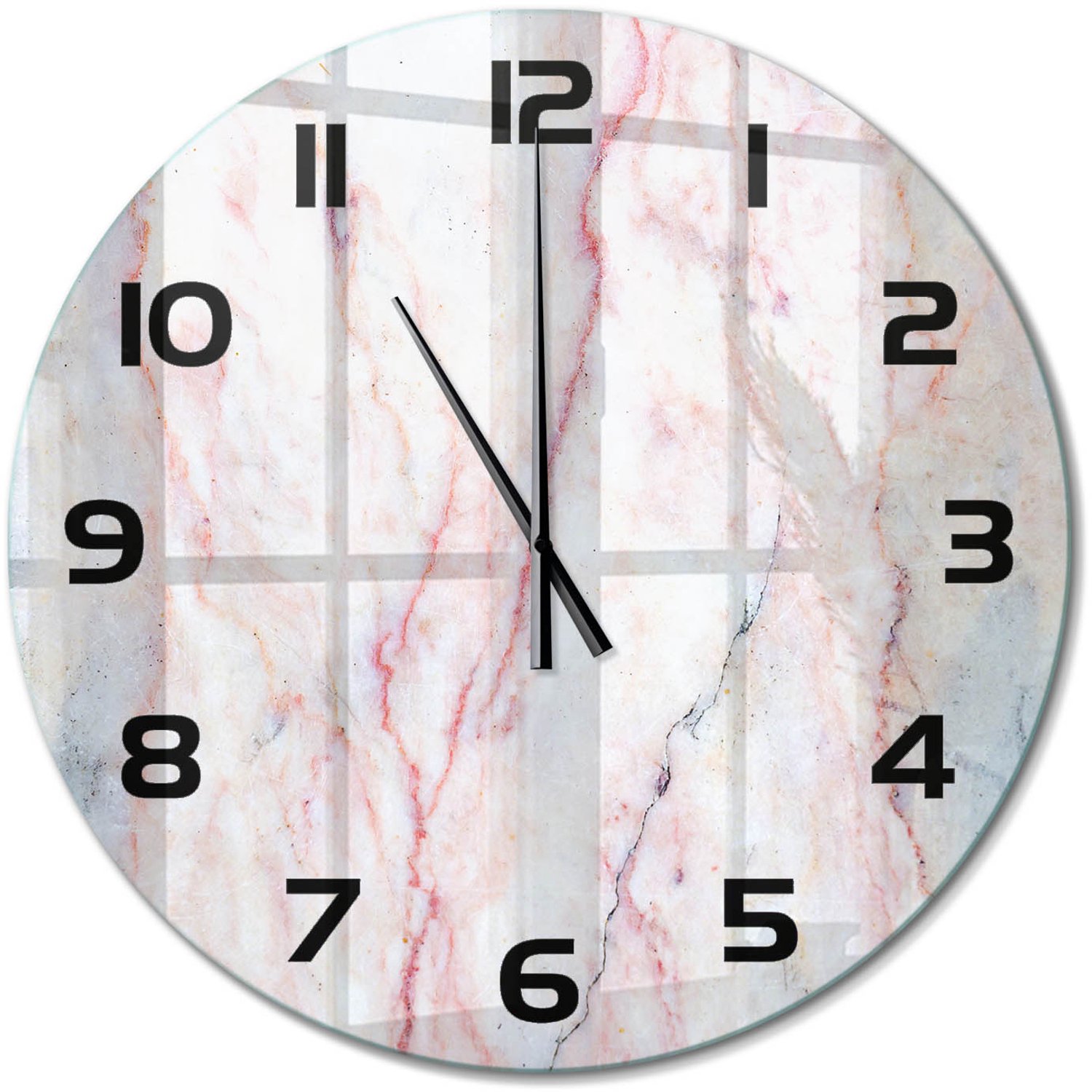 TULUP Wandklok - Marmer Glazen Wandklok Design - fi60 cm - Beige Klok Glas Met Opdruk - Zwarte handen - Ronde Klok - Wandklok Glas Met Motief - Decoratieve Glazen Klok