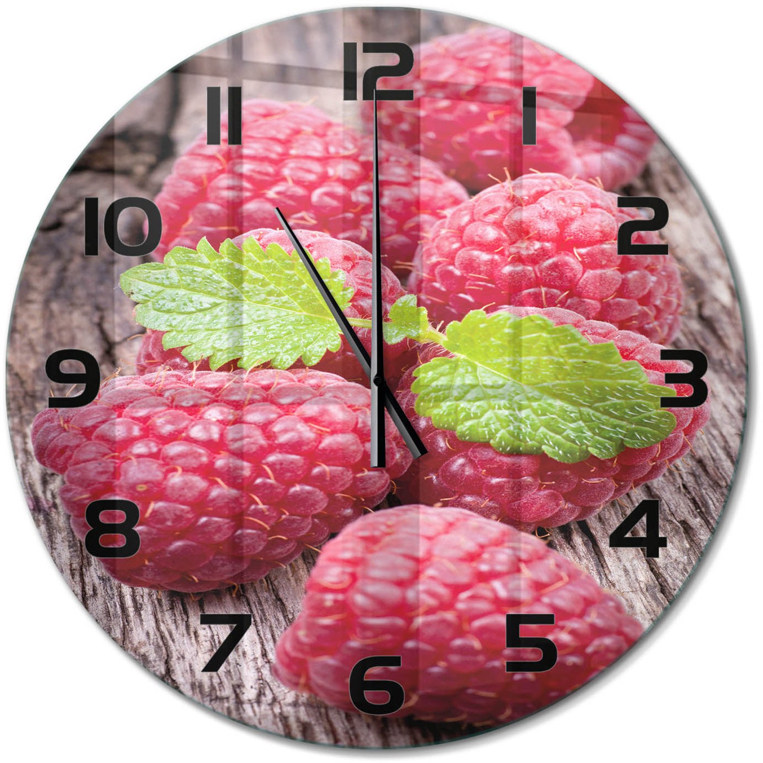 TULUP Wandklok - Frambozen Glazen Klok Met Print - fi60 cm - Rood Wandklok Glas Met Motief - Zwarte handen - Ronde Klok - Wandklok Glas Decoratie - Gekleurde Glazen Klok