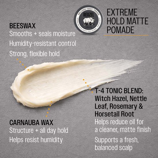 Kladje witte pomade met ingrediënten zoals bijenwas, carnauba en tonic blend voor een matte finish.