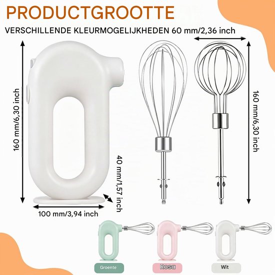 Draadloze Handmixer – Elektrische Mini Garde met 4 Snelheden – Handgarde voor Eieren, Melk, Saus en Beslag – Wit van QTTVBTNA — afbeelding 3