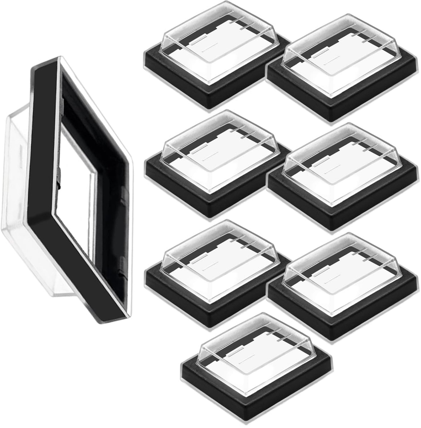 8 stuks waterdichte behuizingen, schakelafdekkingen, doppen, bescherming, helder, zwart, rechthoekig, spatbescherming, IP65, opsteekbaar, transparante siliconen kunststof voor