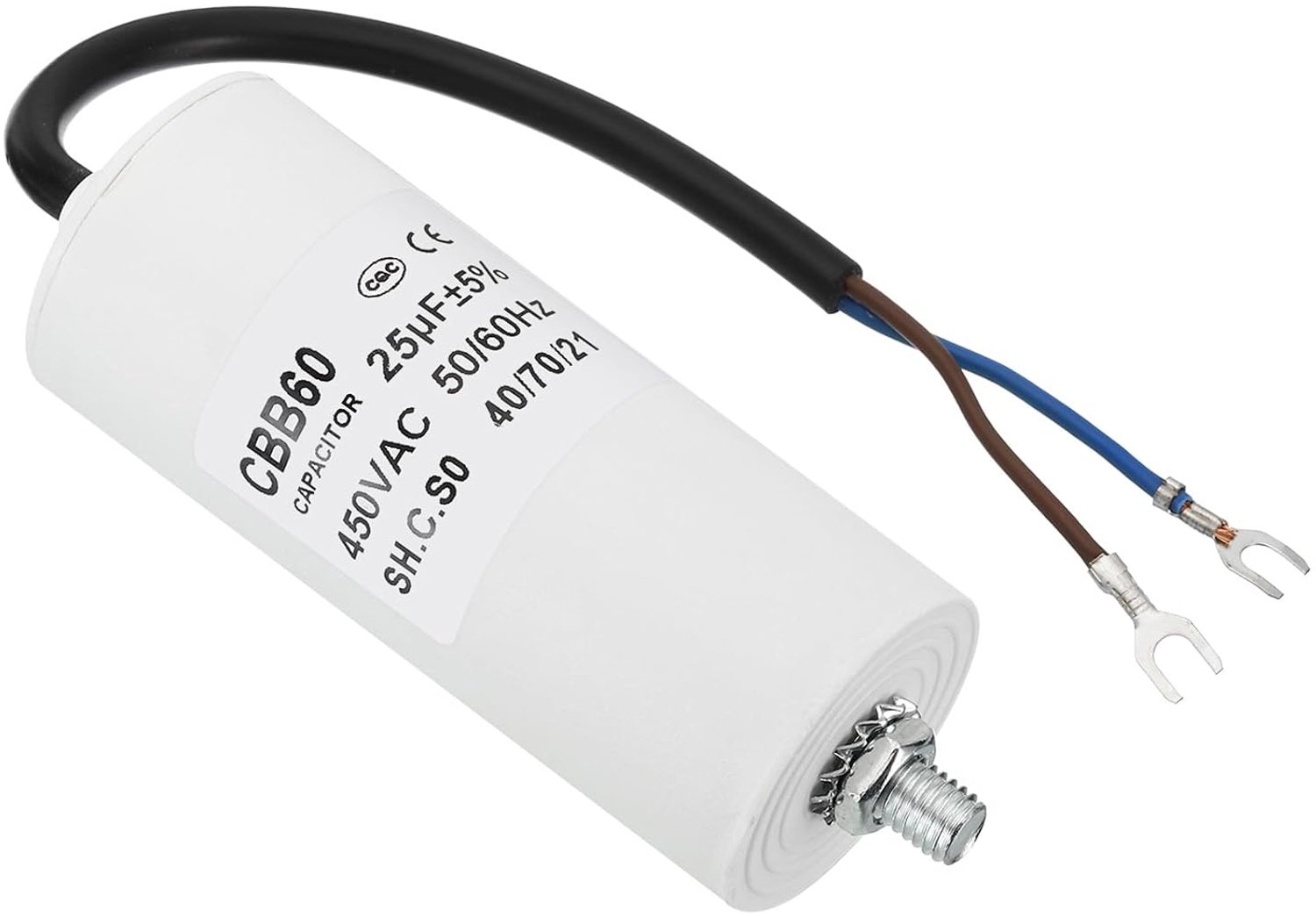 Bedrijfscondensator 25uF - AC 450 V - U-schroef eindstukken - Geschikt voor wasmachines en pompmotoren - m-winkel