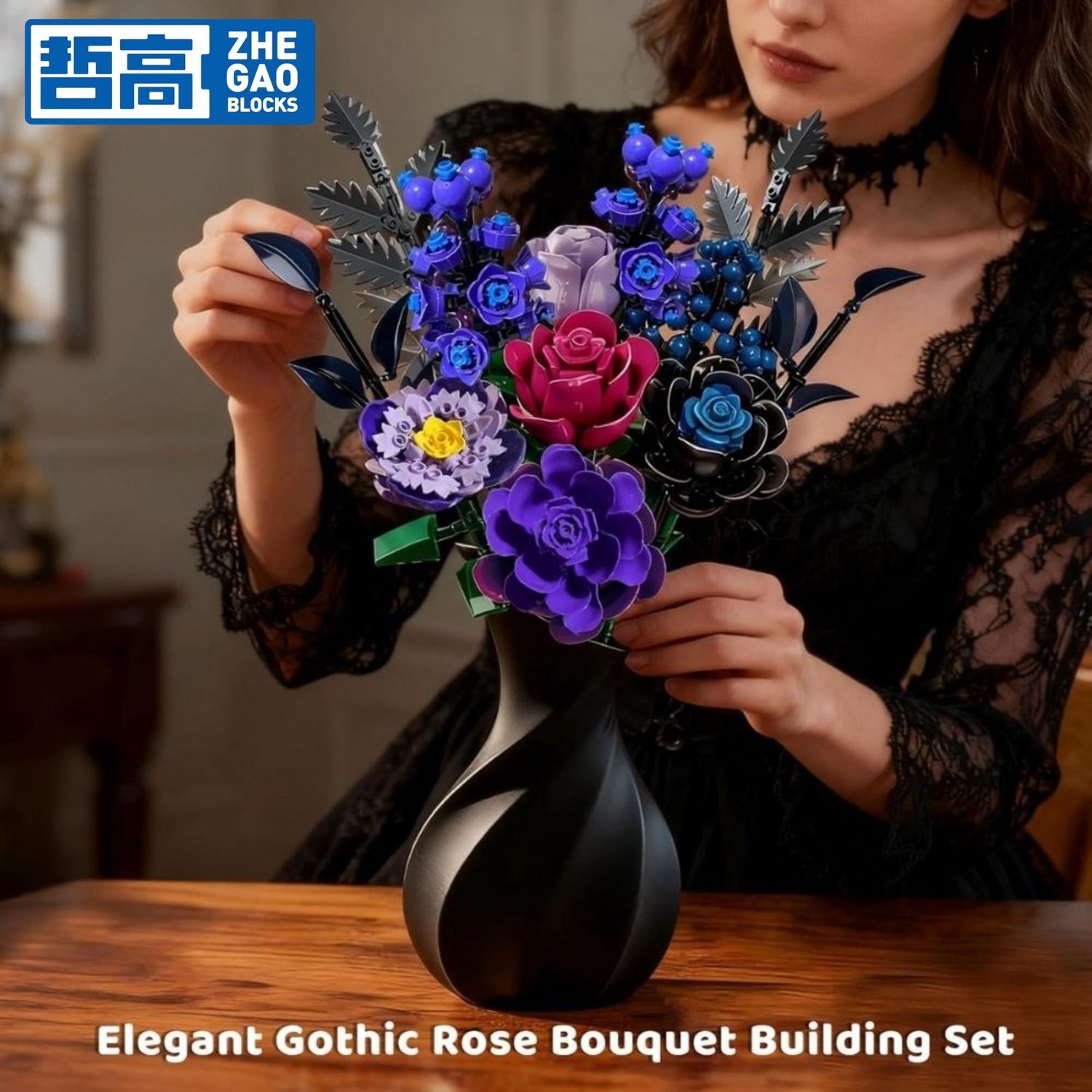 Zhe Gao 11542 Paarse Rozen BIoemen Boeket bouwset | Botanical Flowers Collection 2026 modelbouw | Classic Creator speelgoed bouwpakketten voor volwassenen & kinderen | kunstbloemen niet geschikt voor lego | bouwdoos met 759 bouwstenen — afbeelding 4
