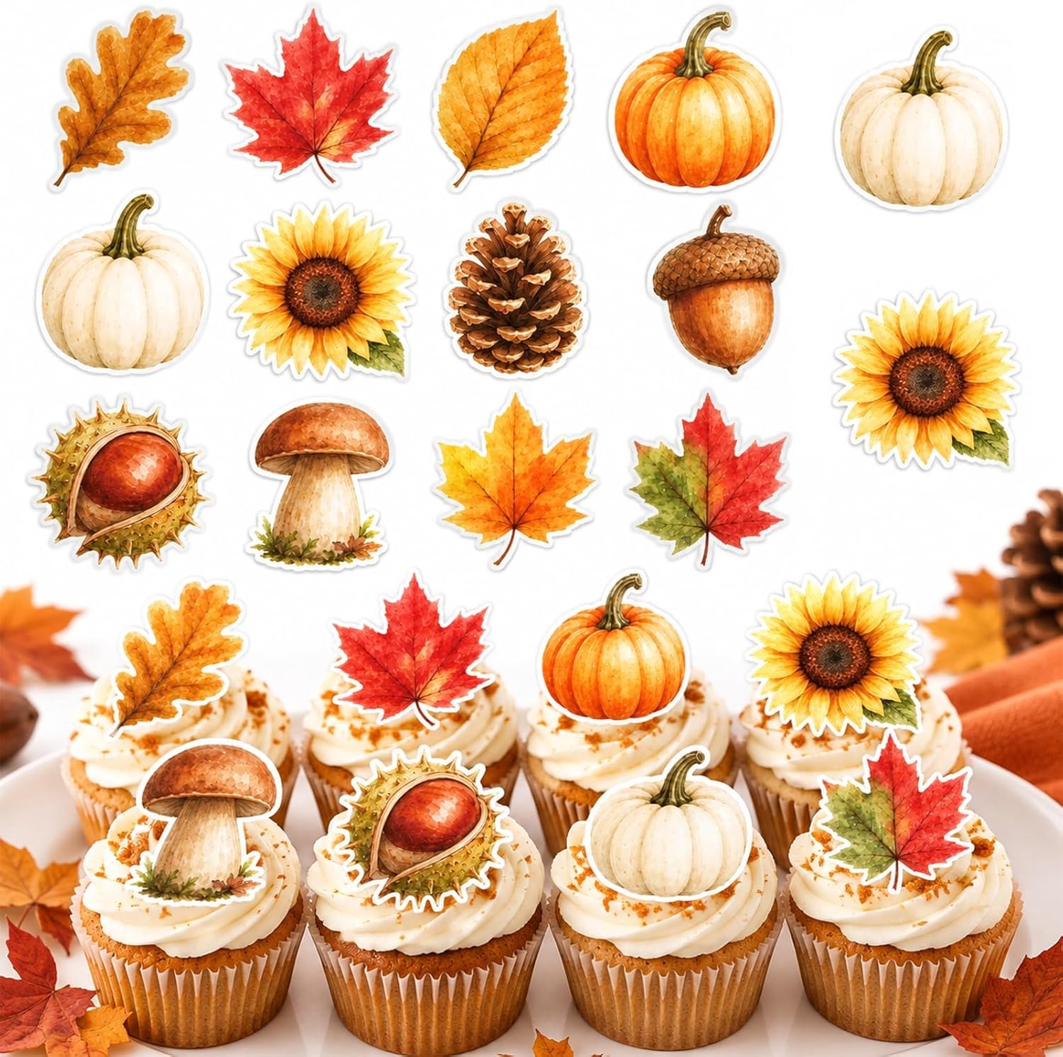 Herfst blaadjes voor cupcakes 48 stuks