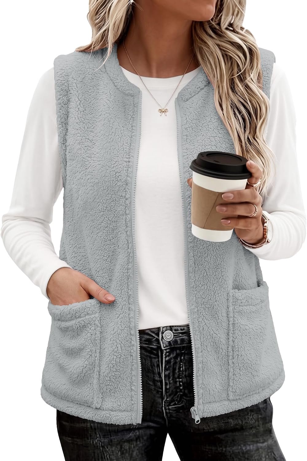 Fleece vest zonder mouwen met rits en zakken