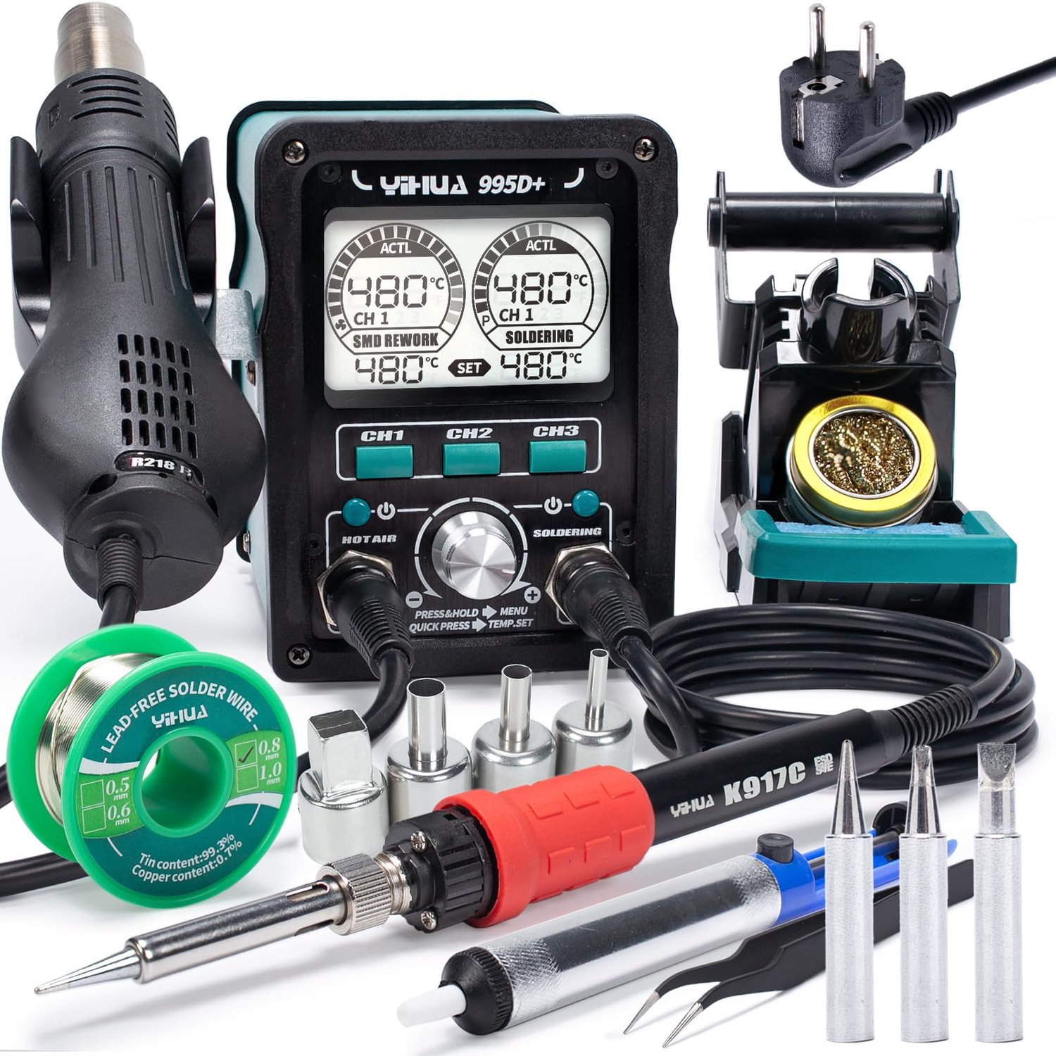 2-in-1 Hot Air Rework Station met LCD Display en Accessoires