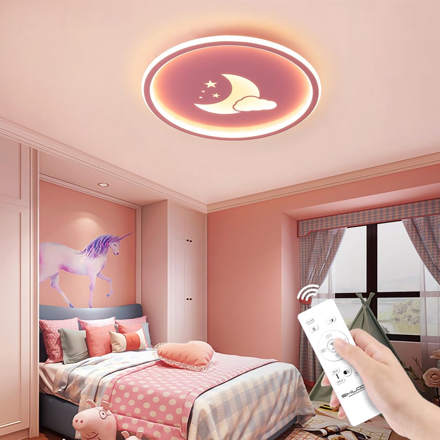 Epochglo LED Plafondlamp met Afstandsbediening - Roze Kinderkamerlamp Ø40 cm - 36W 2700LM - Dimbaar 3000-6000K - Nachtlampstand - Geheugenfunctie - Timer - Plafonniere voor Kinderkamer en Slaapkamer