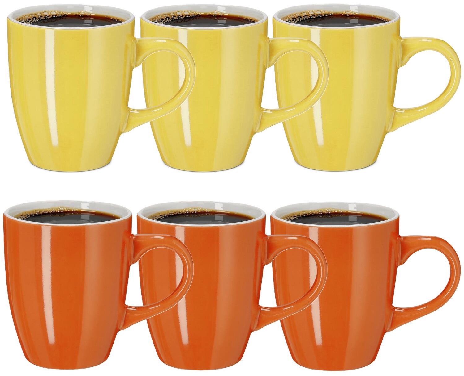 Bellatio Design Koffiekopjes Colourful Glaze - 6x stuks - Keramiek - oranje / geel - 350 ml - 10 cm