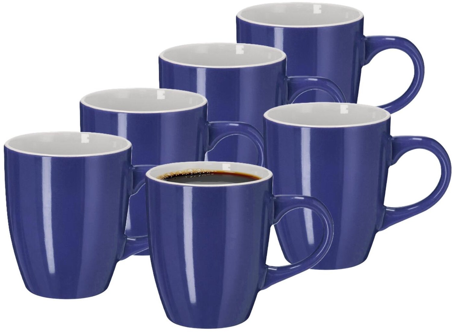 Bellatio Design Koffiekopjes blue Glaze - 6x stuks - Keramiek - donkerblauw - 350 ml - 8 x 10 cm - mokken - bekers